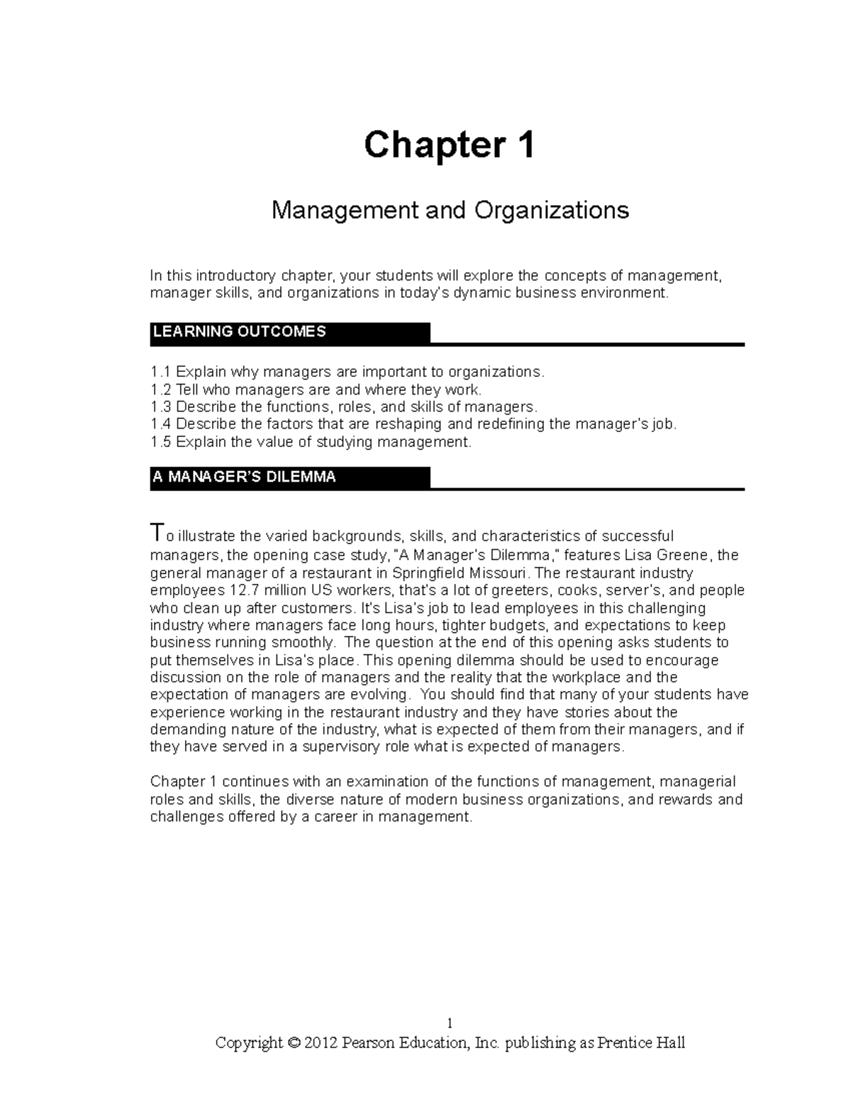 Robbins mgmt11 Chapter 1: Fundamentals of Management and Leadership ...