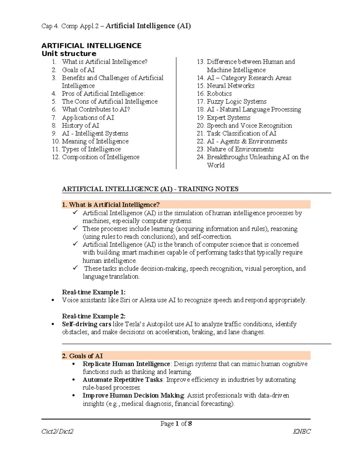 Cap 4. Comp Appl.2 - Artificial Intelligence (AI) Training Notes - Studocu