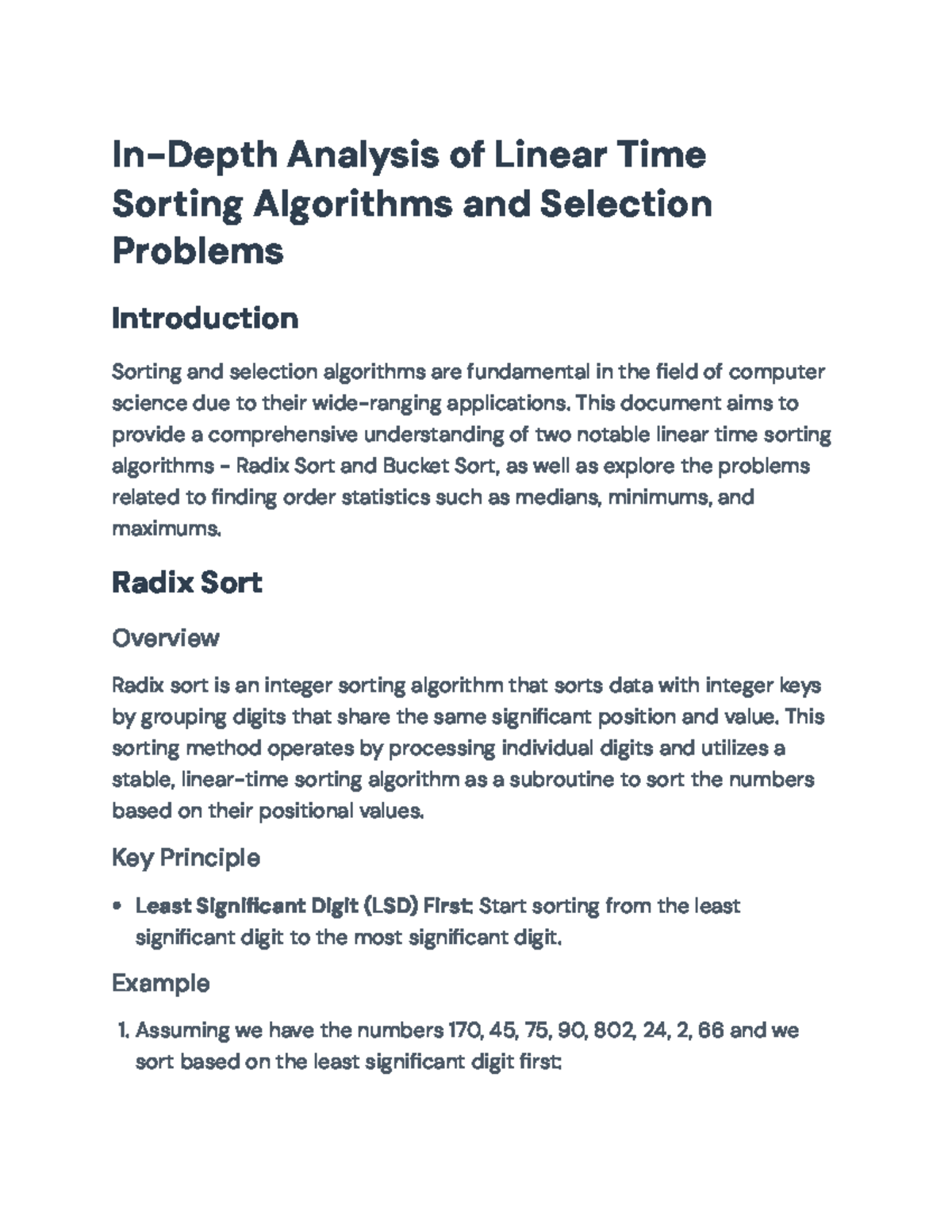 Efficient Linear Time Sorting Algorithms and Order Statistics - CS5800 ...