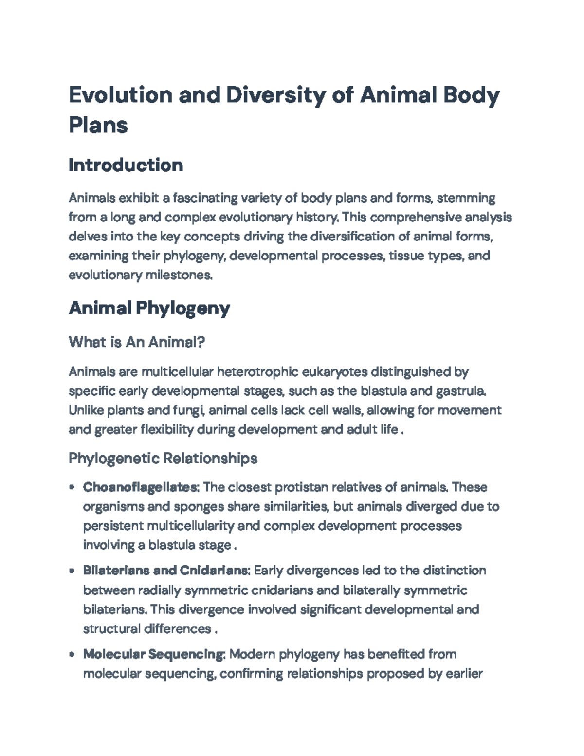 Evolution and Diversity of Animal Body Plans: A Comprehensive Analysis ...