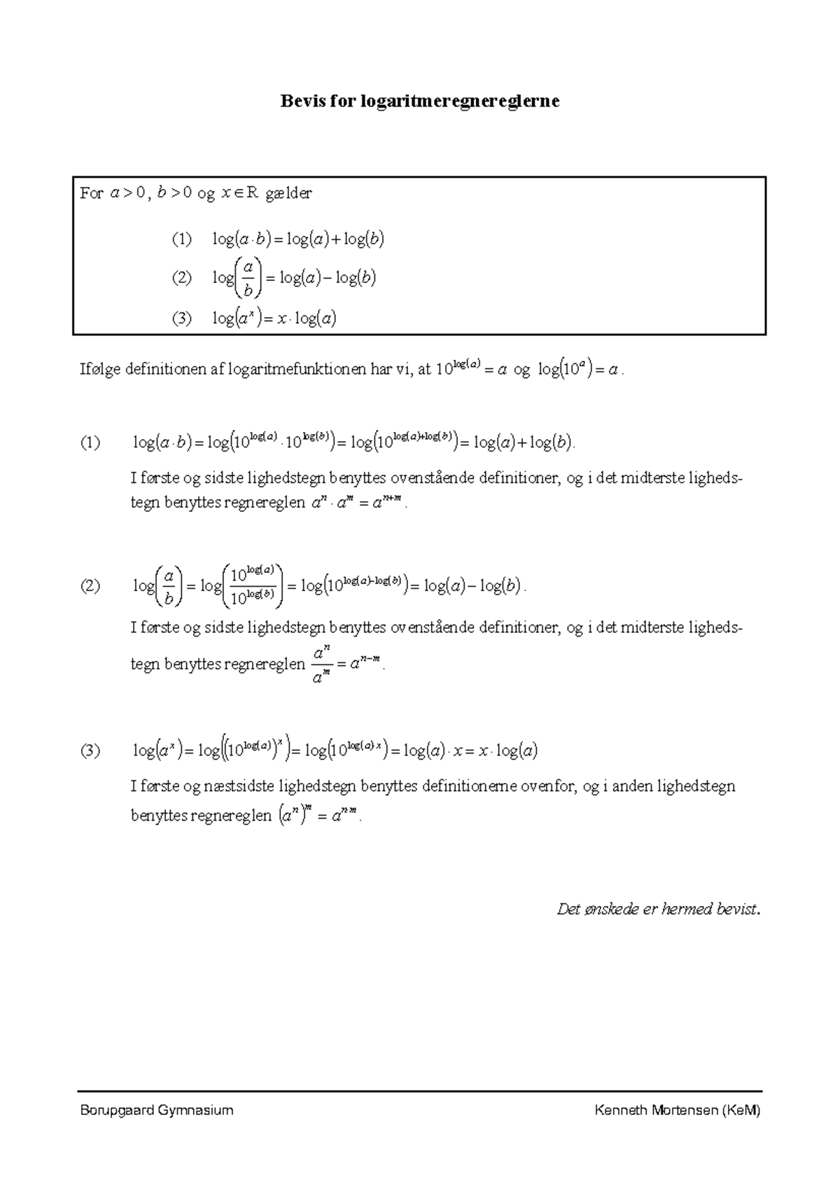Bevis For Logaritme regnereglerne Matematik Noter KEM Studocu