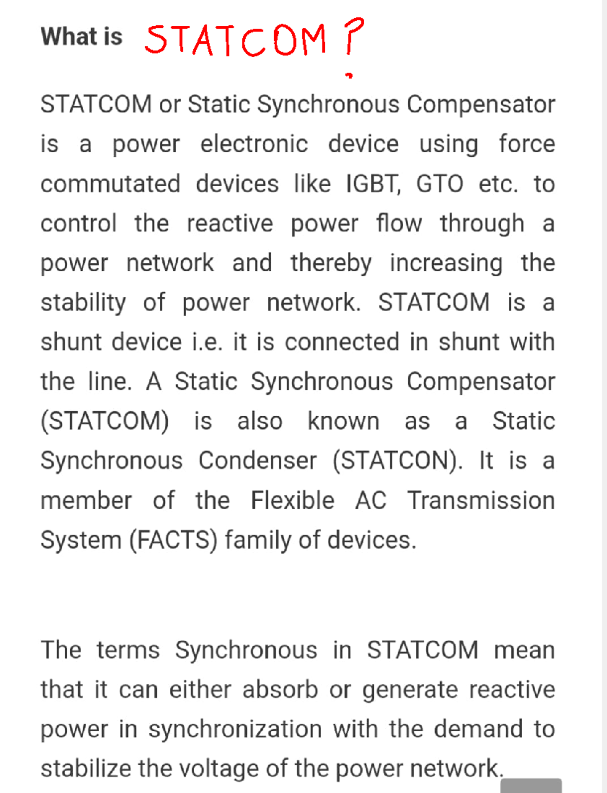 Statcom - What is STATCOM or Static Synchronous Compensator is a power ...