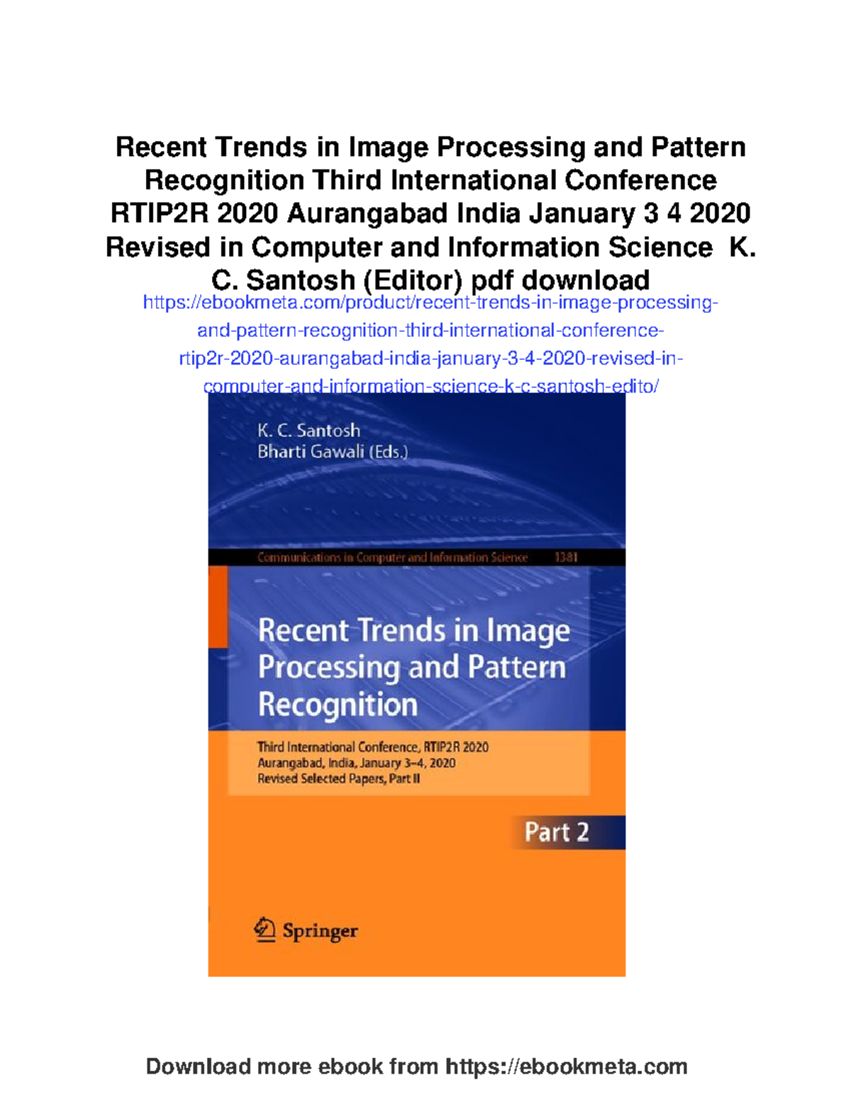 Recent Trends in Image Processing and Pattern Recognition RTIP2R 2020 ...