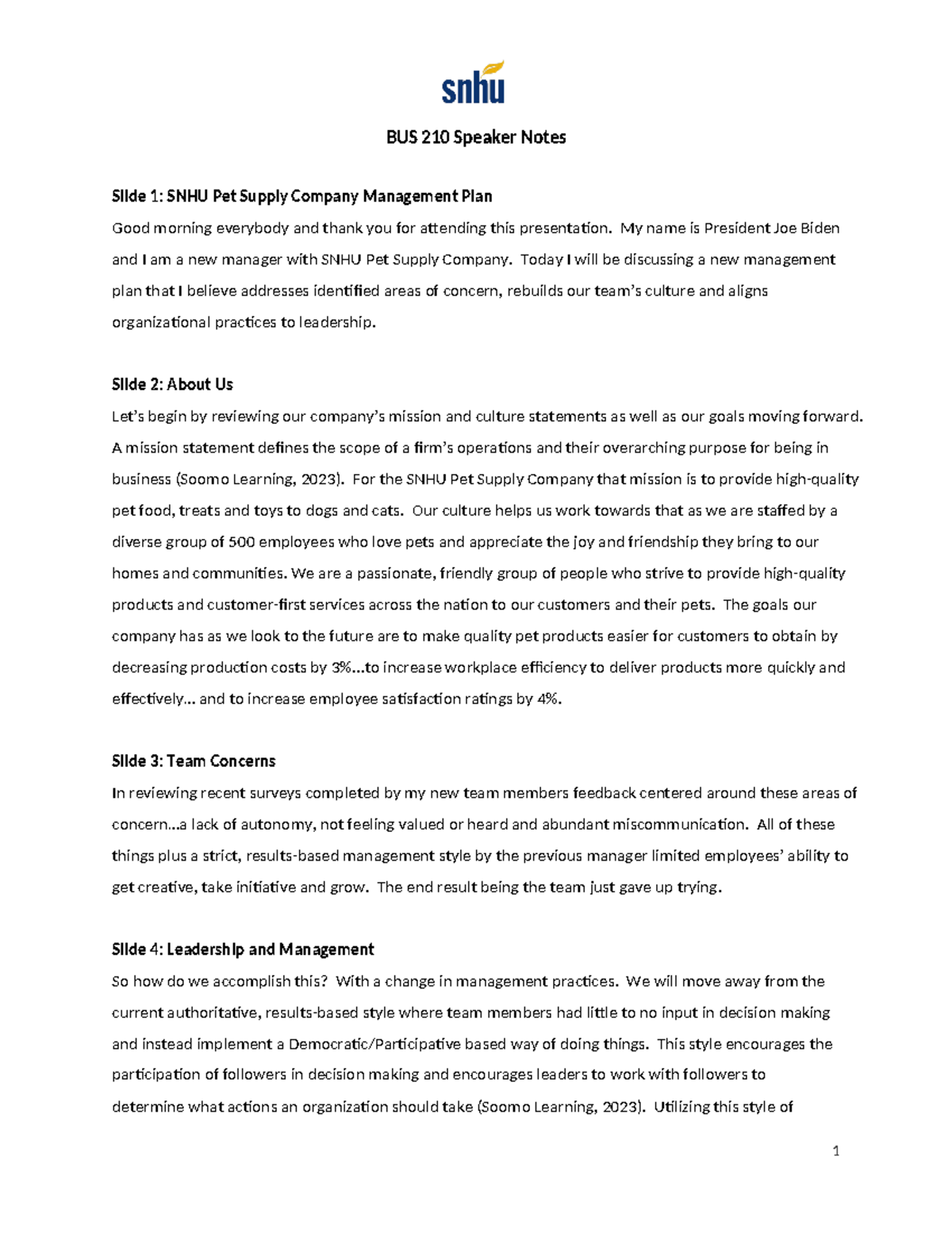 BUS 210 Module 7 Assignment - Comprehensive Speaker Notes - Studocu