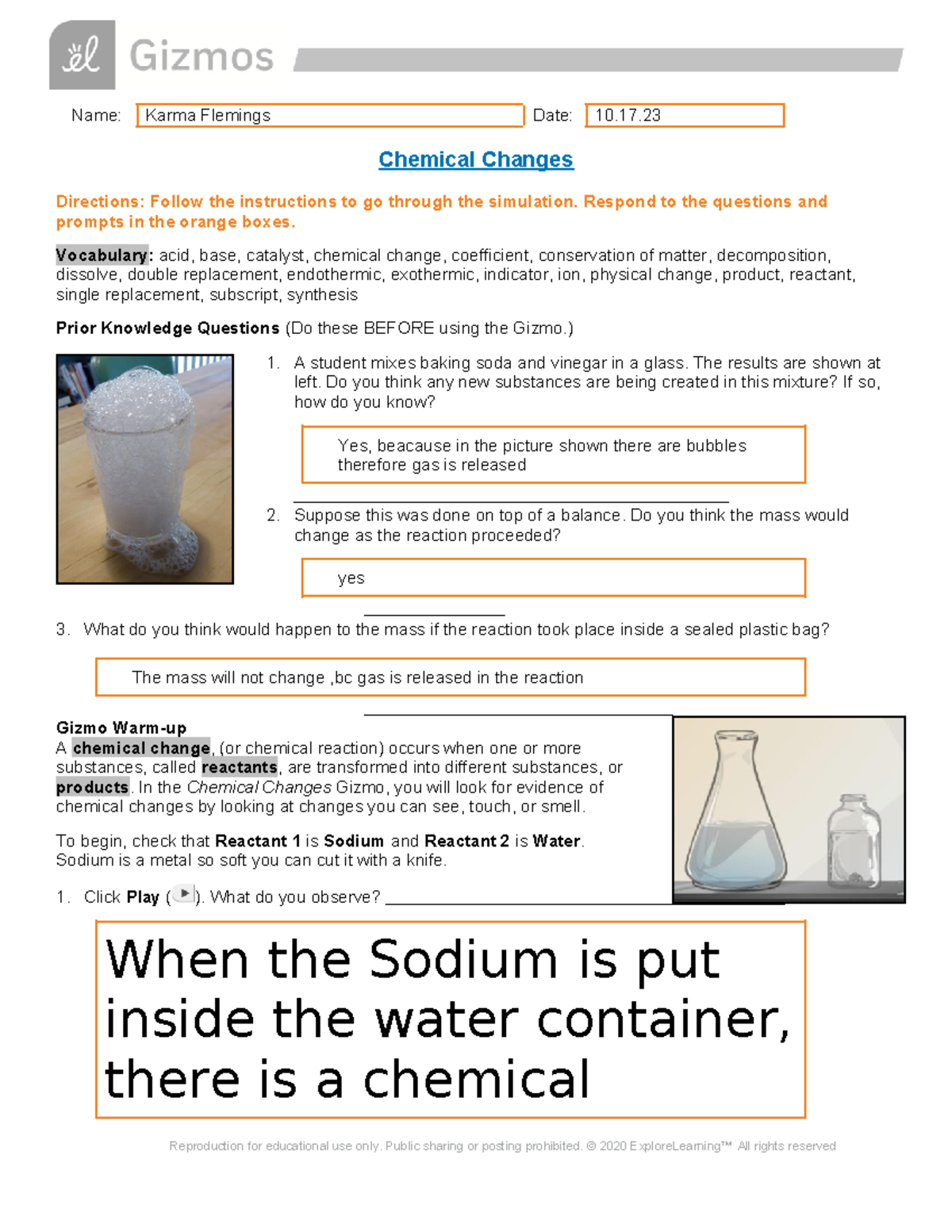 Chemical Changes in Chemistry: Student Simulation Handout - Studocu