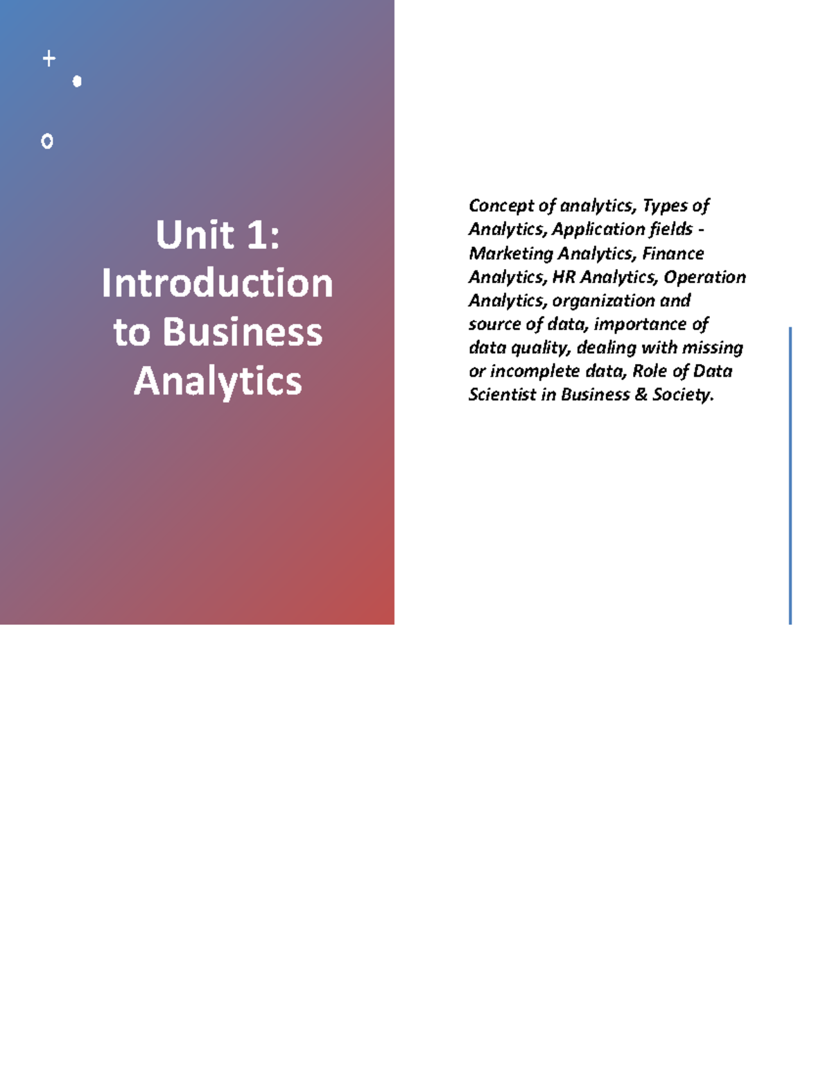 BA 1 - Business Analytics Pre-Mid Sem Full NOtes - Unit 1: Introduction ...