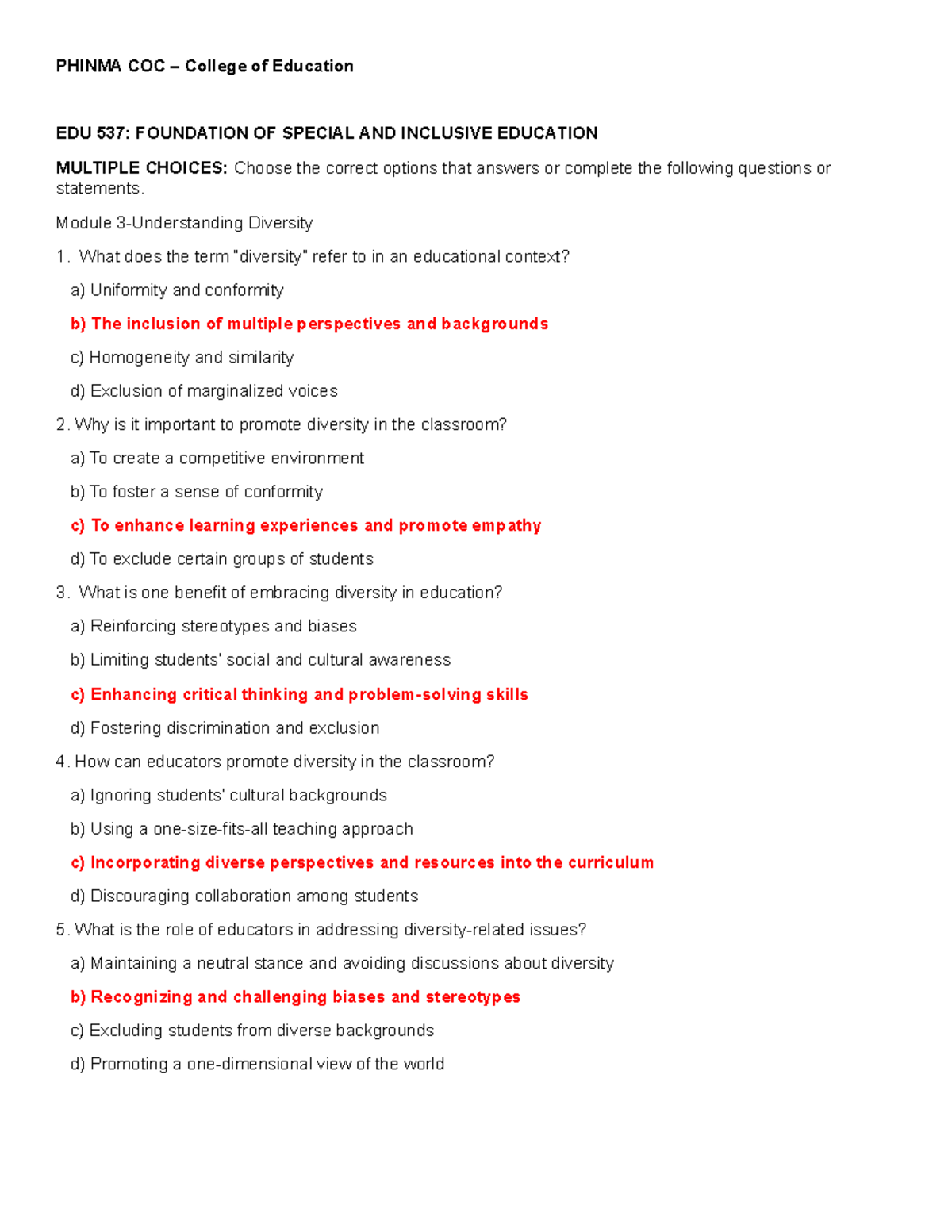 EDU 537: Final Exam Questions on Special and Inclusive Education - Studocu