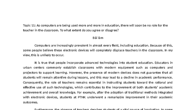 Topic 11: The Irreplaceable Role of Teachers in Education - Studocu
