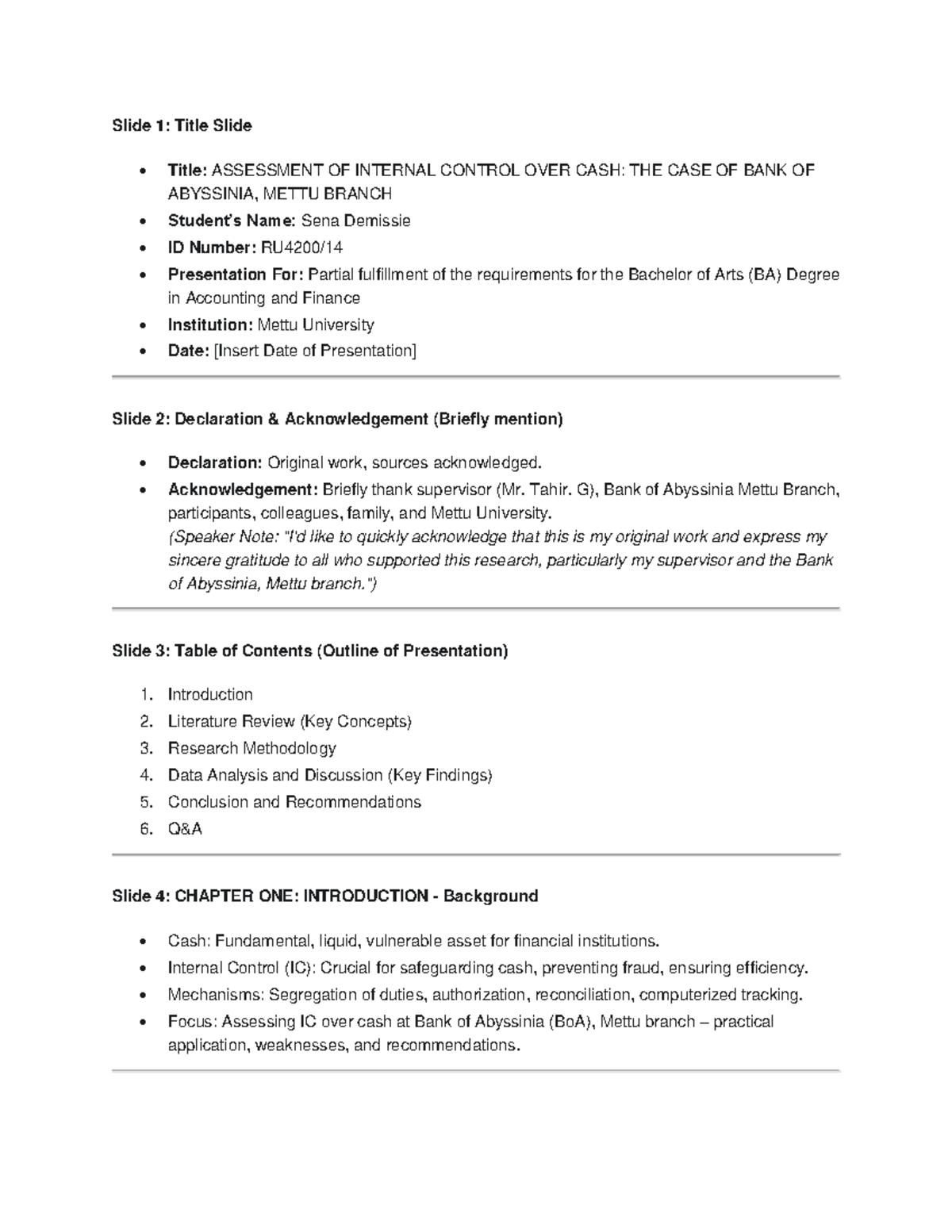 Assessment of Internal Control Over Cash: Case Study of BoA Mettu ...