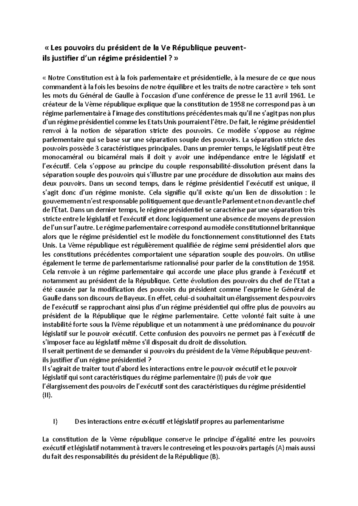 Le président sous la Vème république - « Les pouvoirs du président de ...