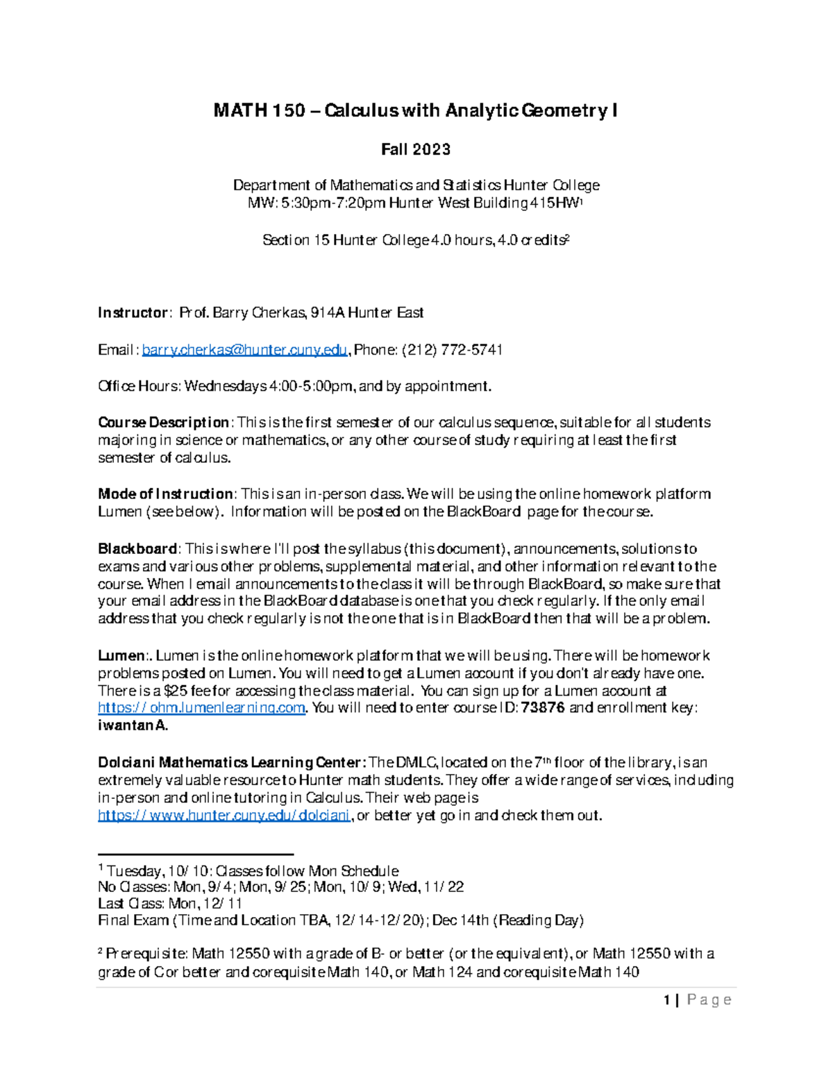 Fall 2023 M150 Calculus I Syllabus and Course Information - Studocu