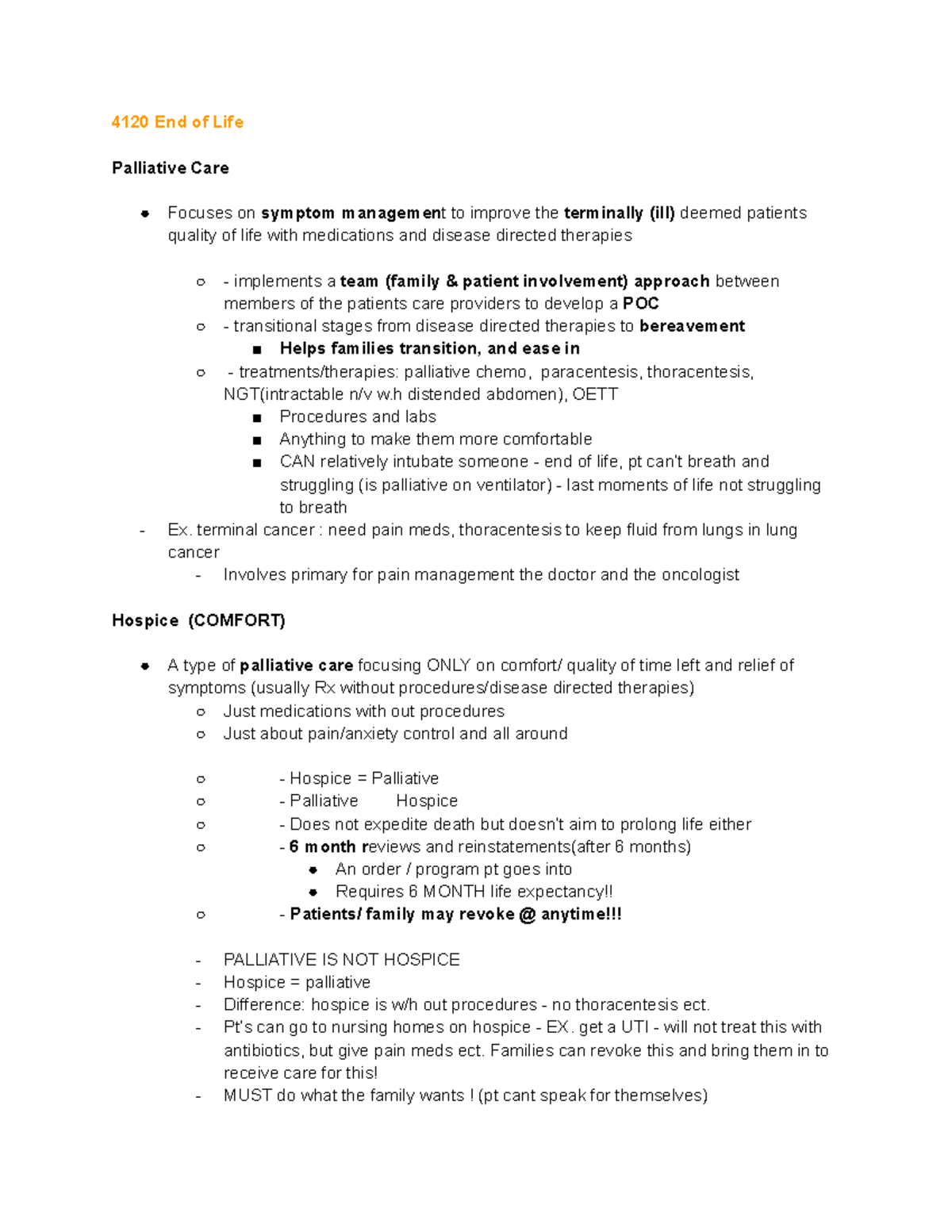 4120 End of Life Palliative Care: Exam 2 Study Guide - Studocu