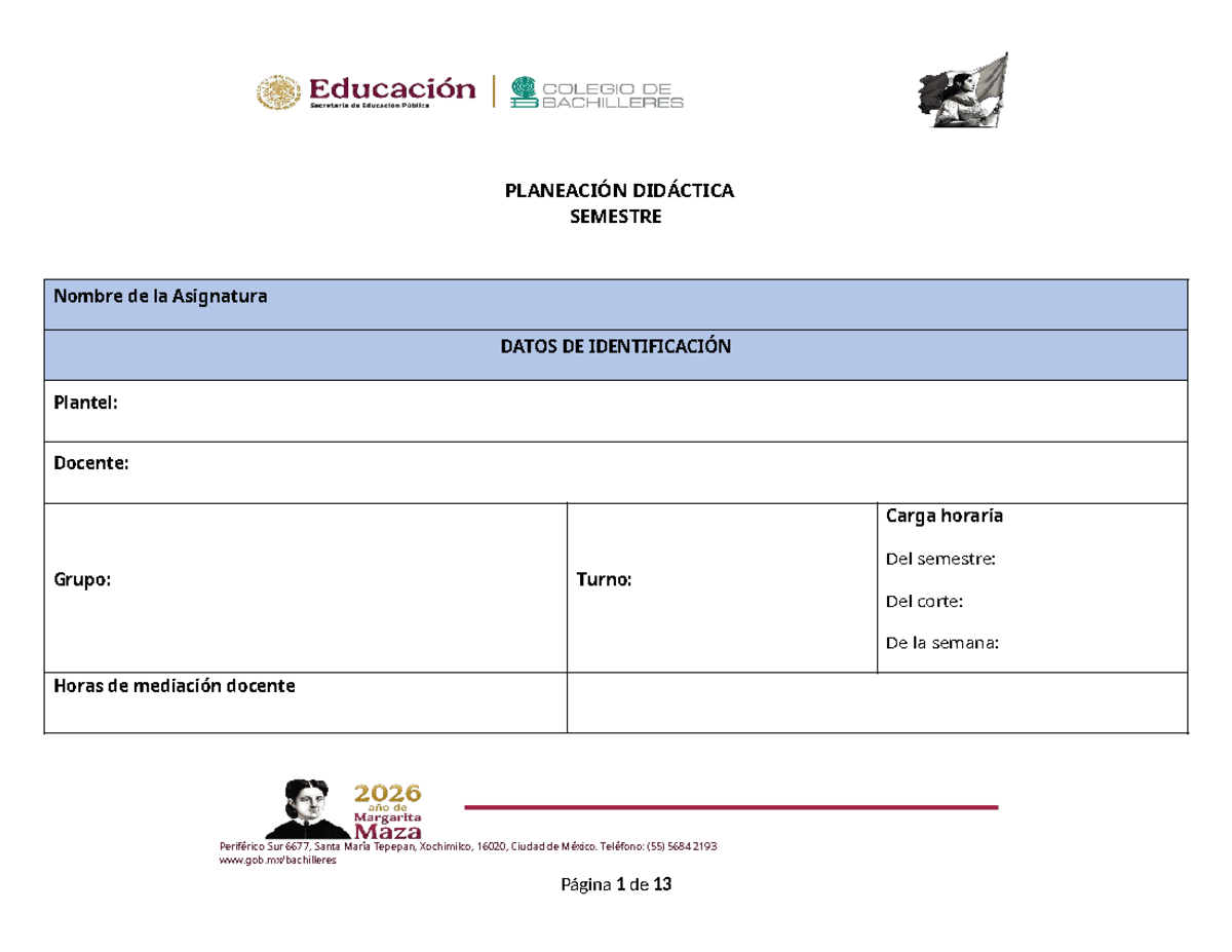 PLANEACIÓN DIDÁCTICA SEMESTRE: Modelo Educativo 2025 - Studocu