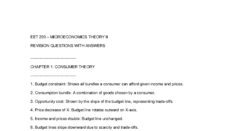 EET 200 Microeconomics Theory II Revision Questions & Answers - Studocu