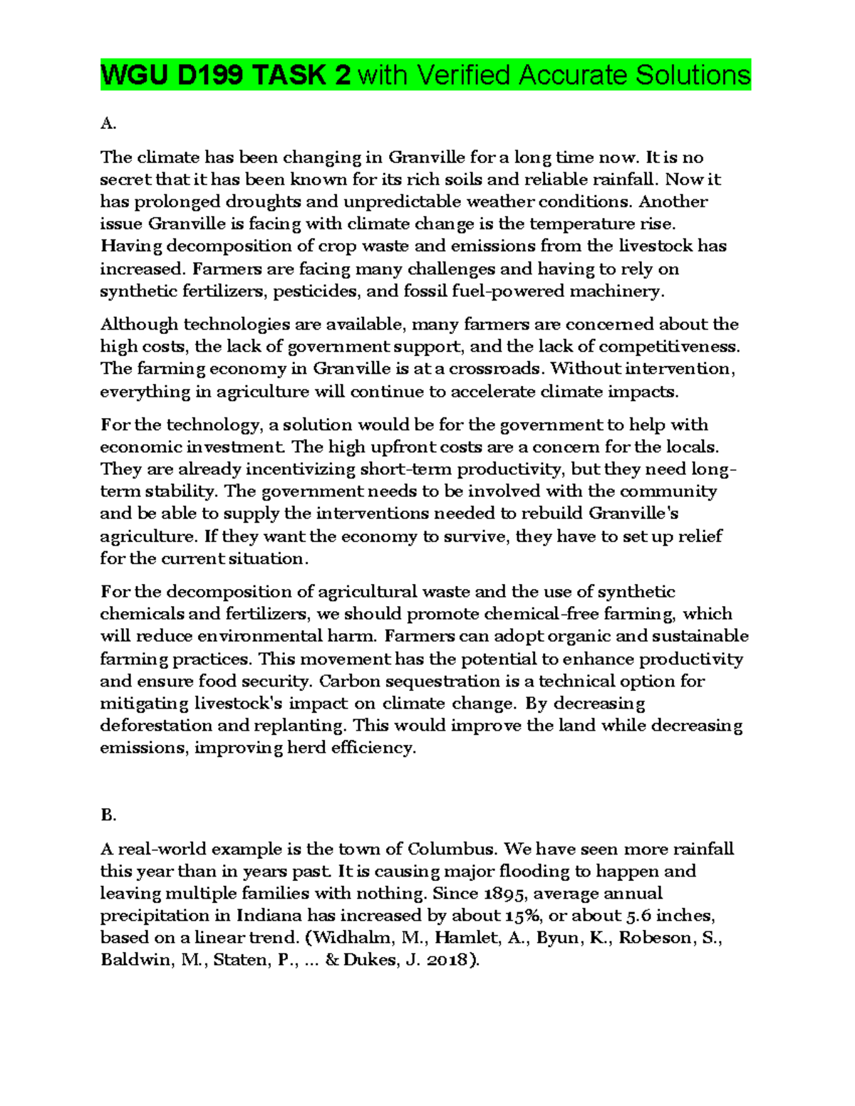 WGU D199 Task 2: Climate Change Impacts on Granville Agriculture - Studocu