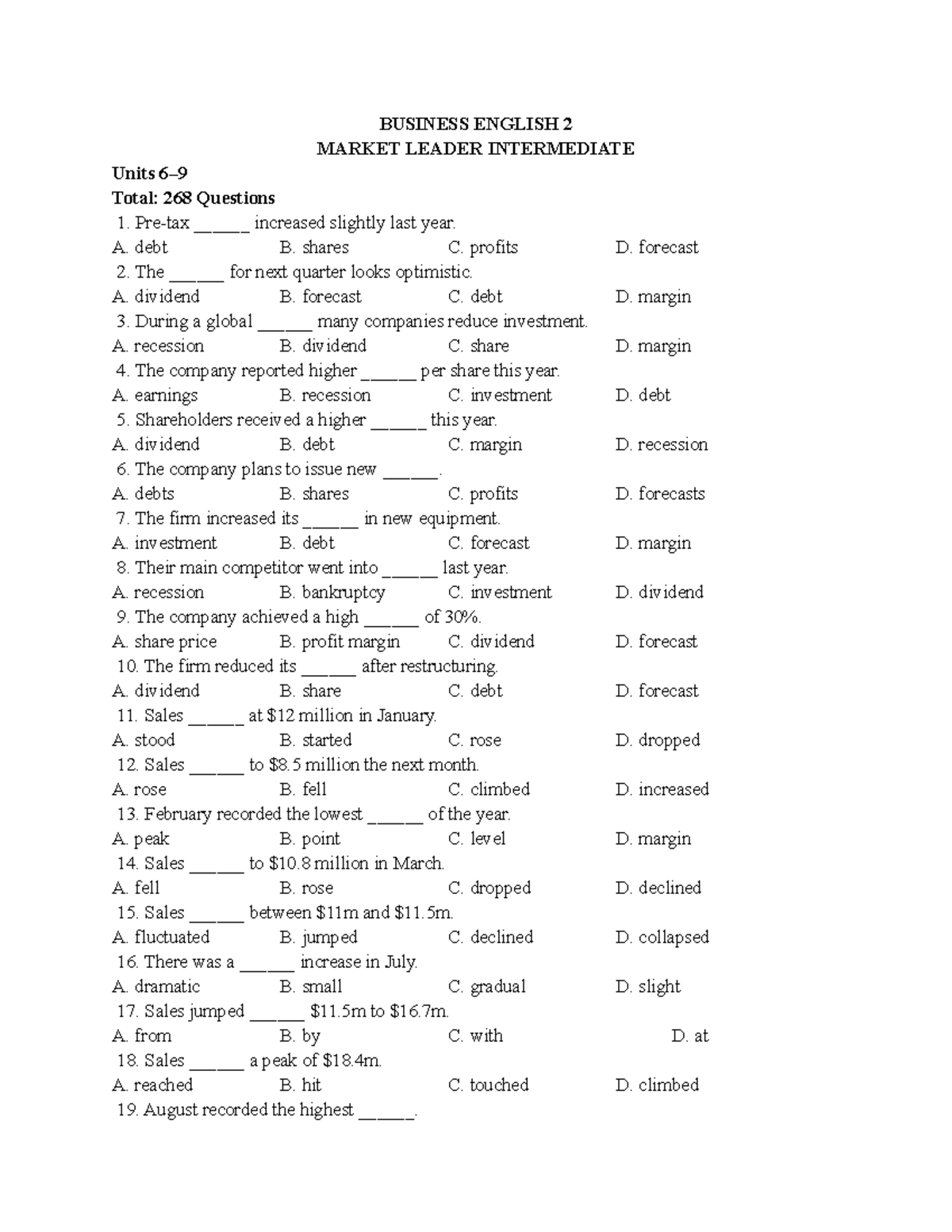 BUSINESS ENGLISH 2 MARKET LEADER INTERMEDIATE Review Questions - Studocu