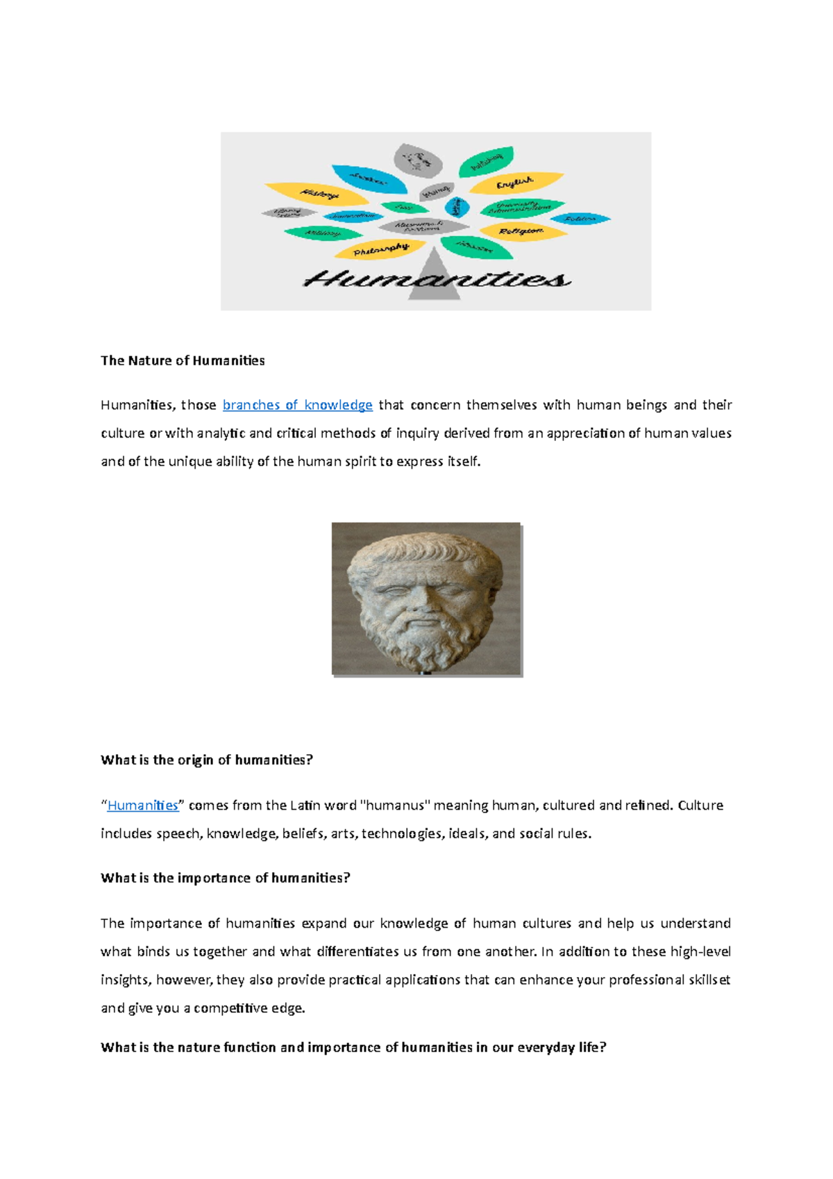 Understanding the Nature and Importance of Humanities - Studocu