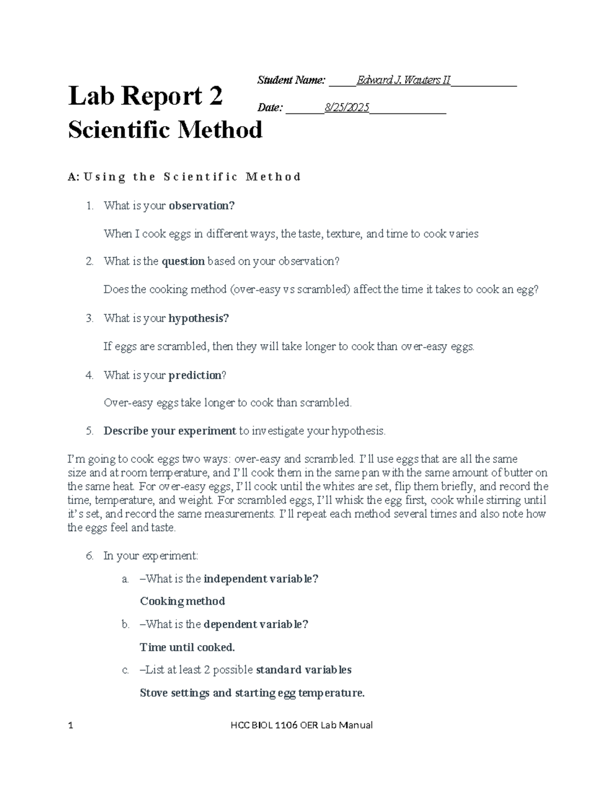 Lab Report 2: Scientific Method in Natural Selection (HCC BIOL 1106 ...