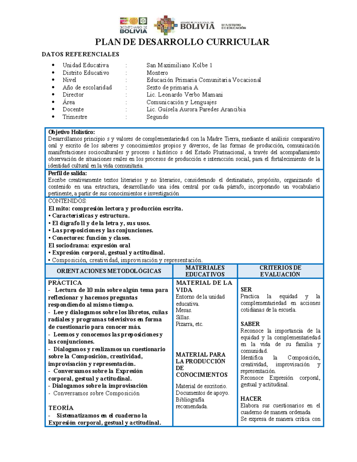6to PDC Lenguaje: Plan de Desarrollo Curricular 2023 - Studocu