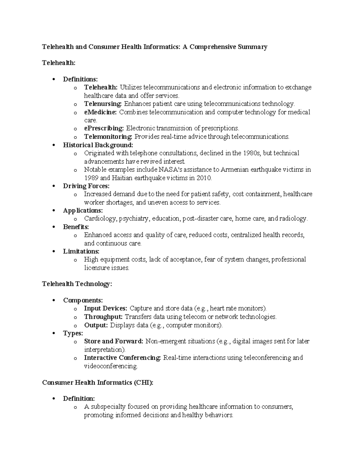 Health informatics fully summary of all topic exam prep - Telehealth ...
