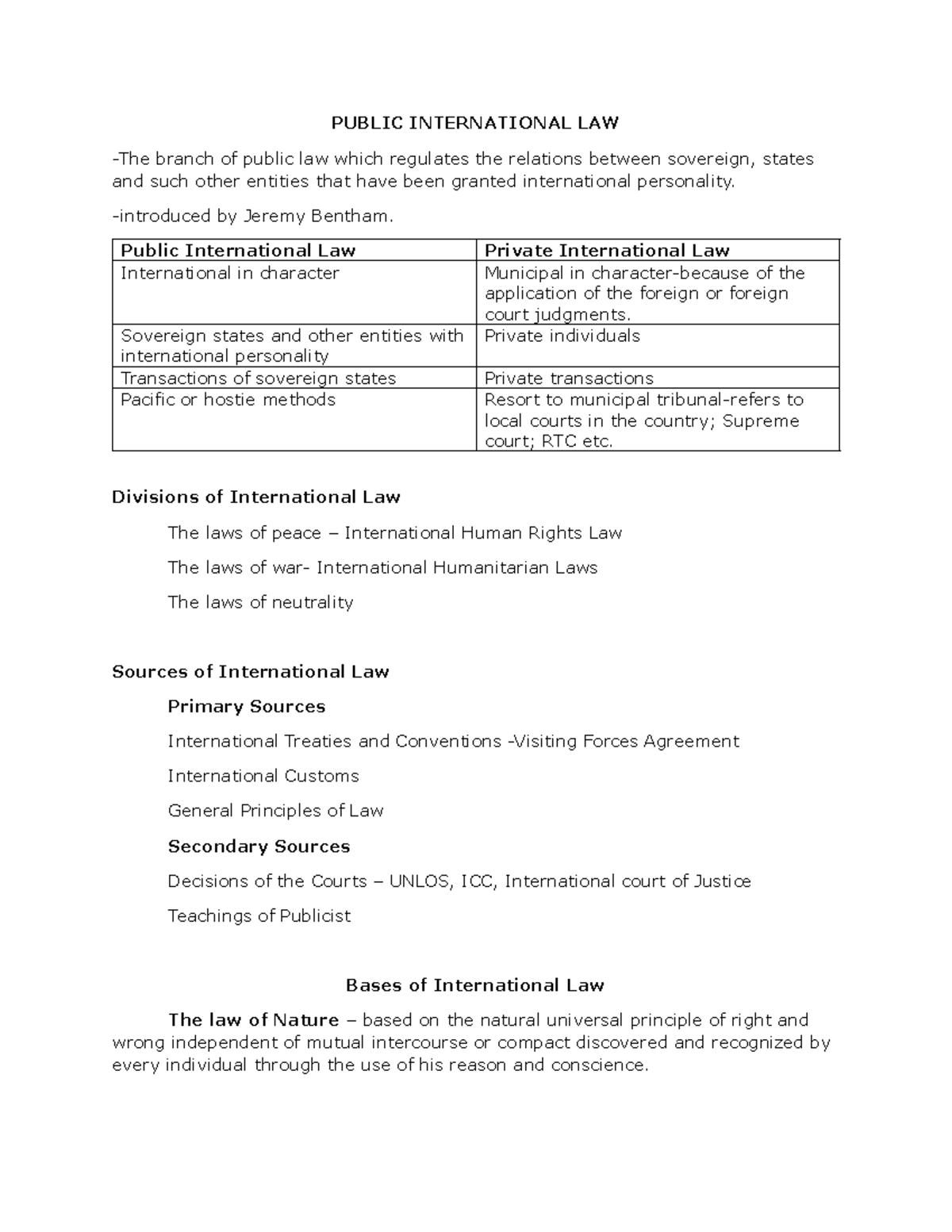 Public International Law Notes (Course Code: PIL 101) - Studocu