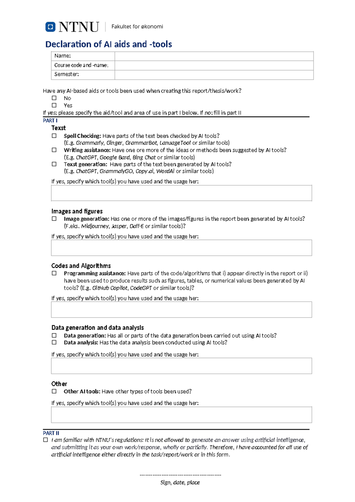 AI Tools Declaration Form - Course Code and Name - Studocu