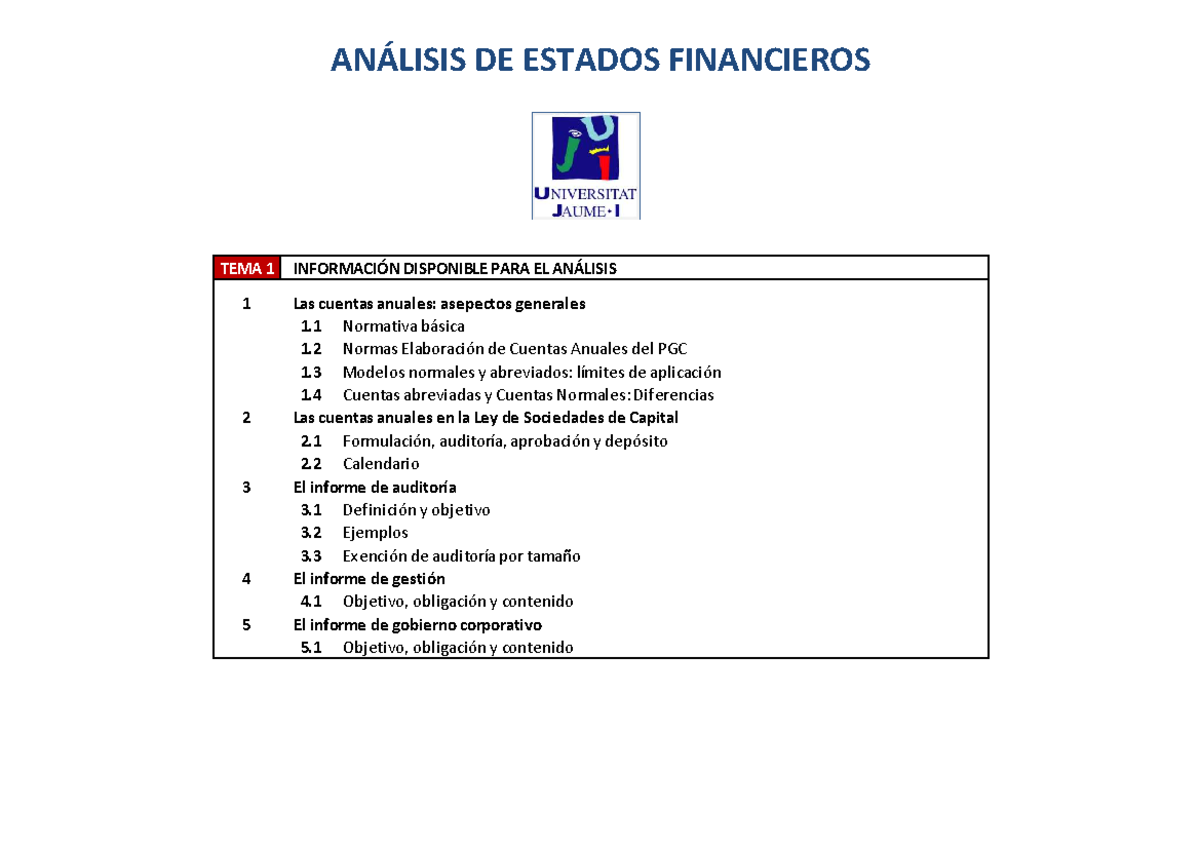 Análisis de Estados Financieros - Tema 1: Cuentas Anuales y Normativa ...