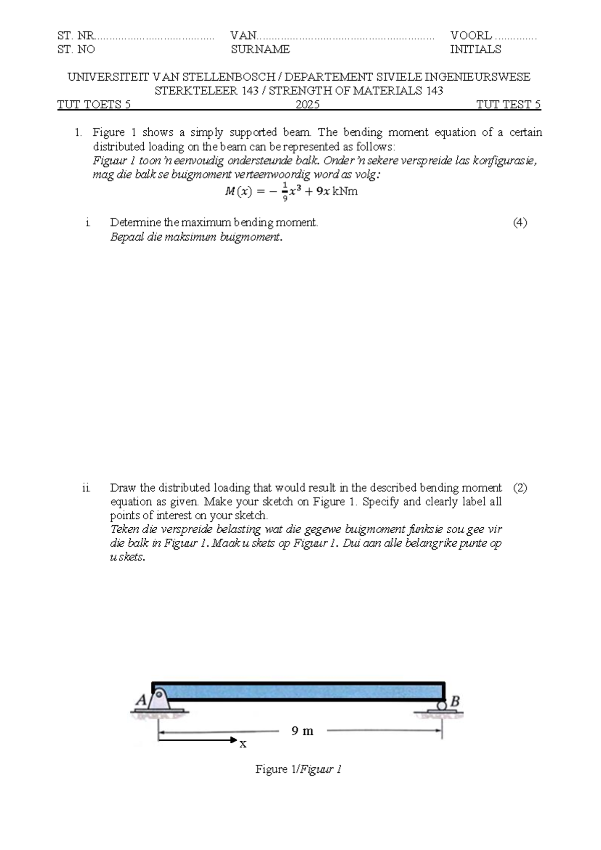 ST. 143 Tut Test 5 - Strength of Materials 2025 - Studocu