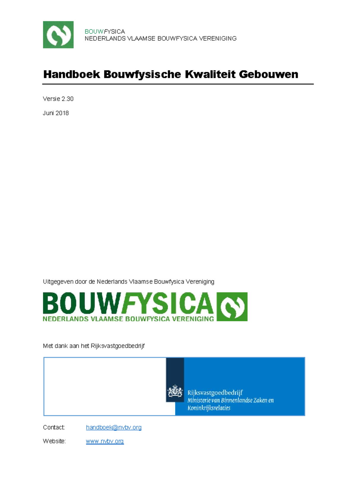 NVBV Handboek BKG v2.30 - Bouwfysische Kwaliteit van Gebouwen - Studeersnel