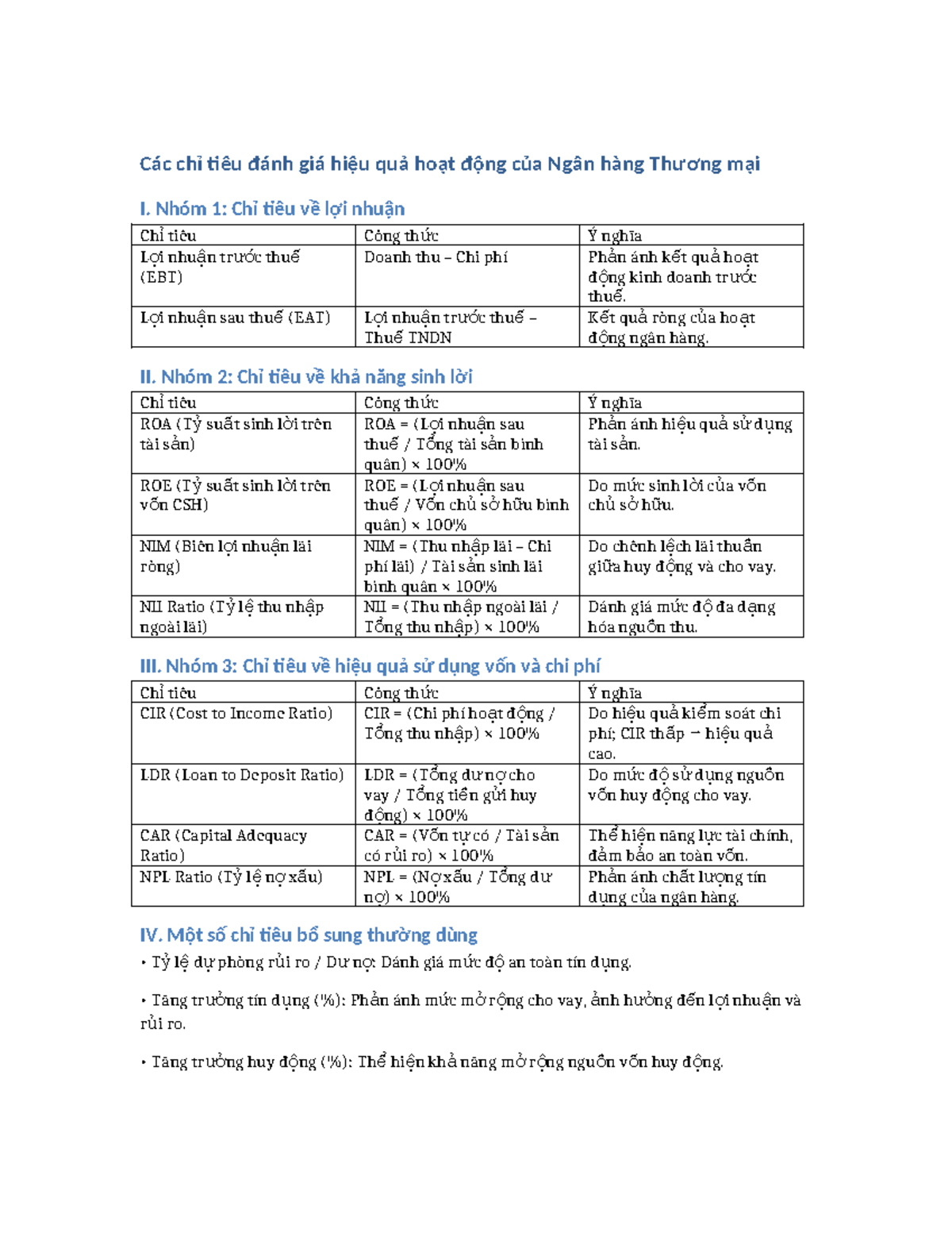 CHỈ TIÊU ĐÁNH GIÁ CHẤT LƯỢNG CHO VAY TIÊU DÙNG THÔNG QUA TỶ LỆ THU NỢ VÀ NỢ XẤU
