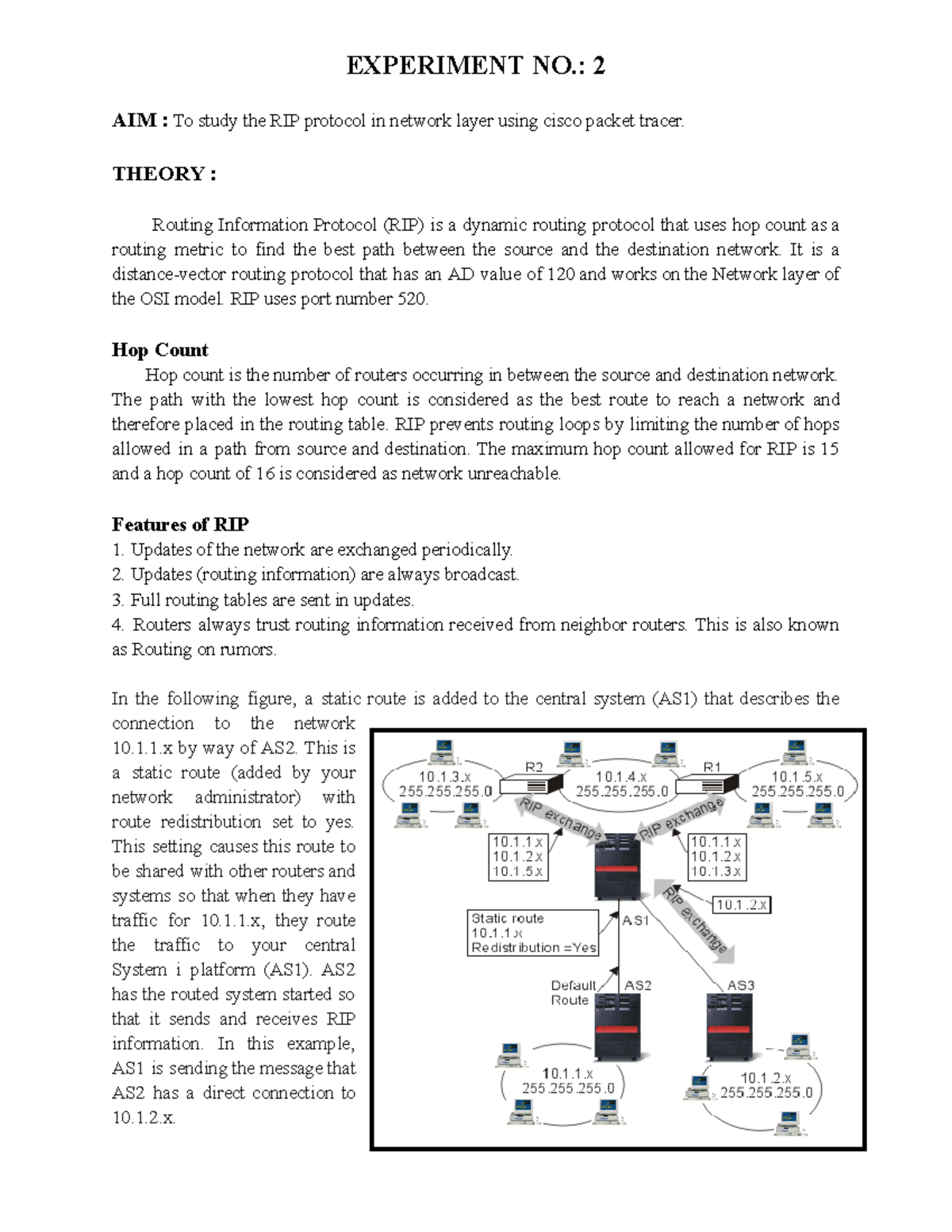DCN EXP 2 - Study of RIP Protocol in Networks via Cisco Packet Tracer ...