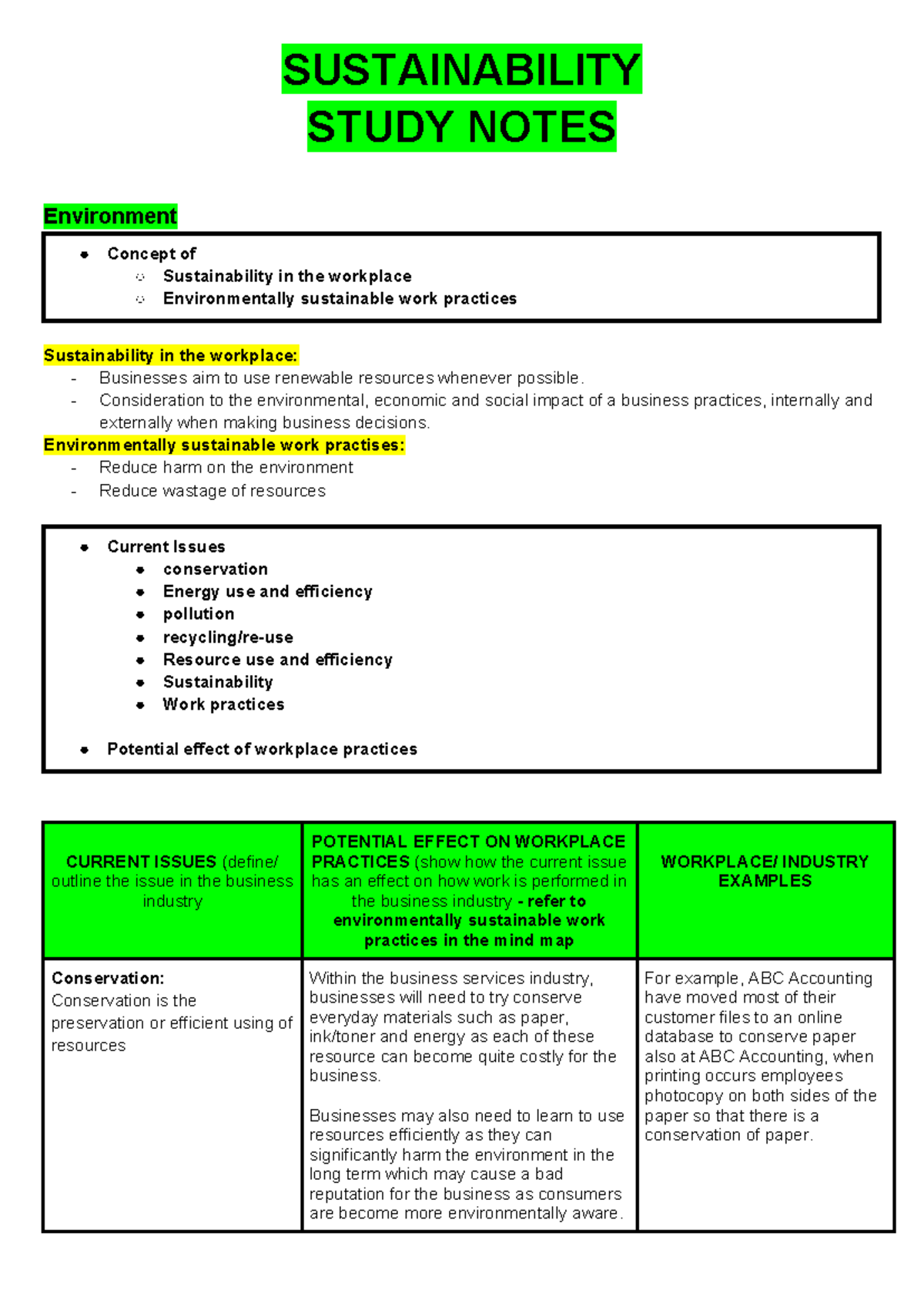 5. HSC Study Notes on Sustainability in the Workplace - Studocu