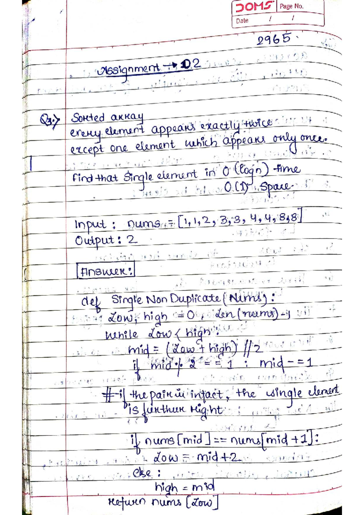 PEP 102 Assignment 2 - Finding Single Element in Sorted Arrays - Studocu