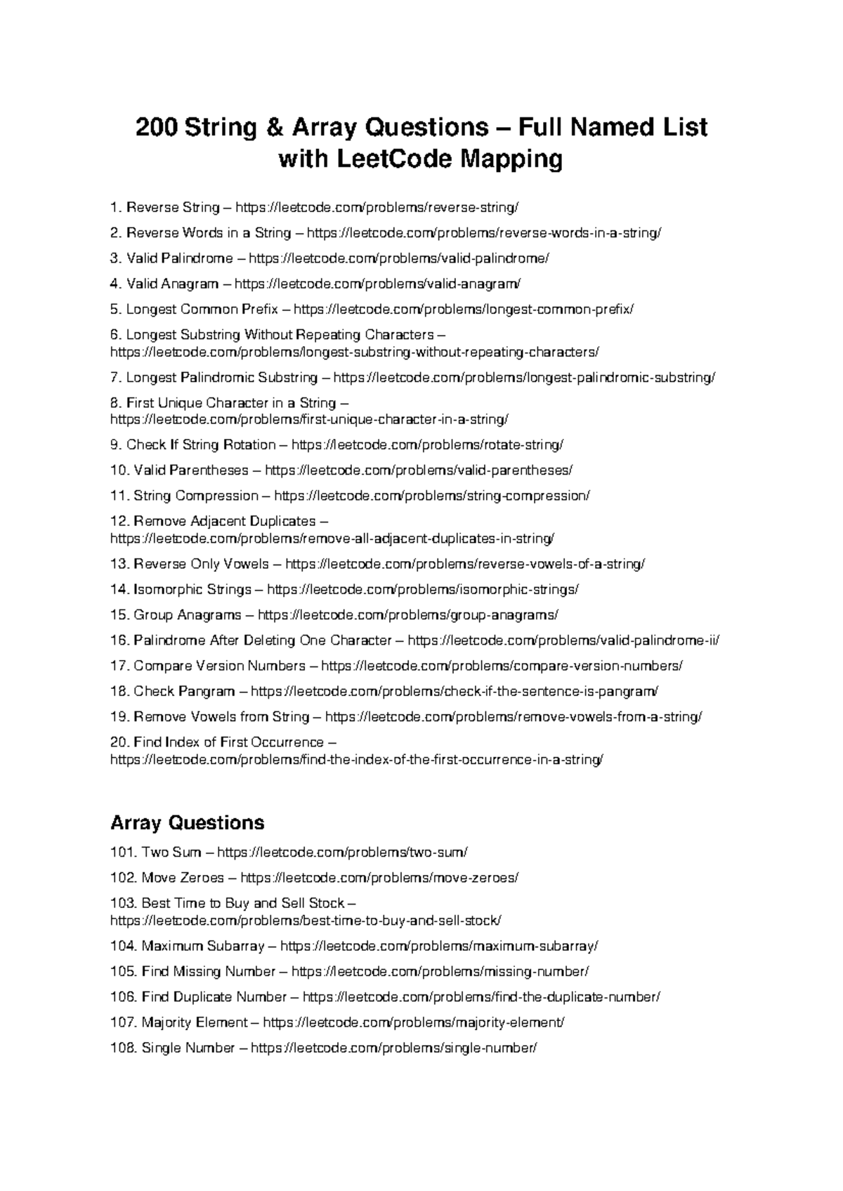 200 LeetCode String Array Questions & Solutions List - Studocu