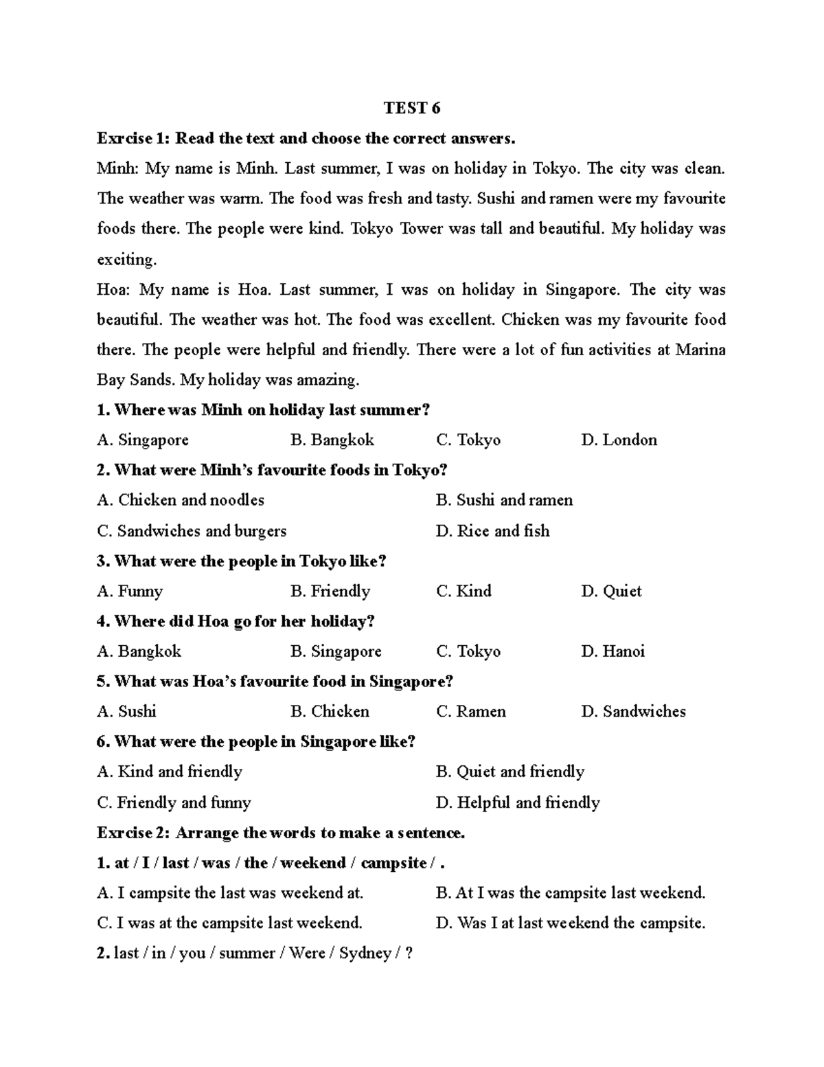 TEST 6 - Exercise 1: Reading Comprehension and Sentence Formation - Studocu