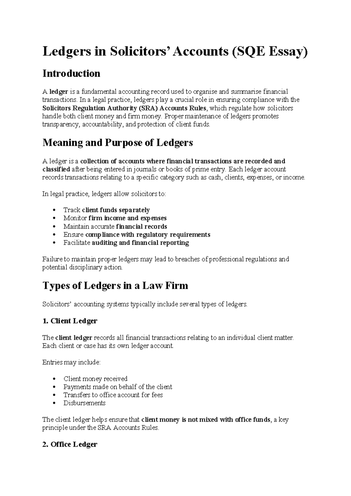 Ledgers in Solicitors (SQE Essay) - Importance and Types Explained ...