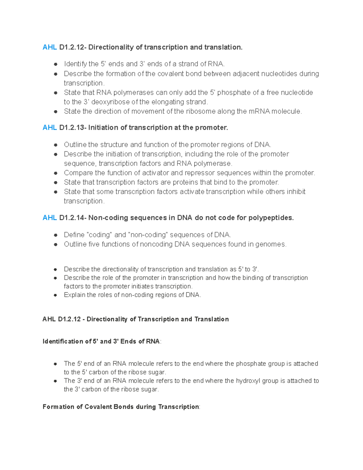 AHL D1: Directionality of Transcription, Translation, & Modifications ...