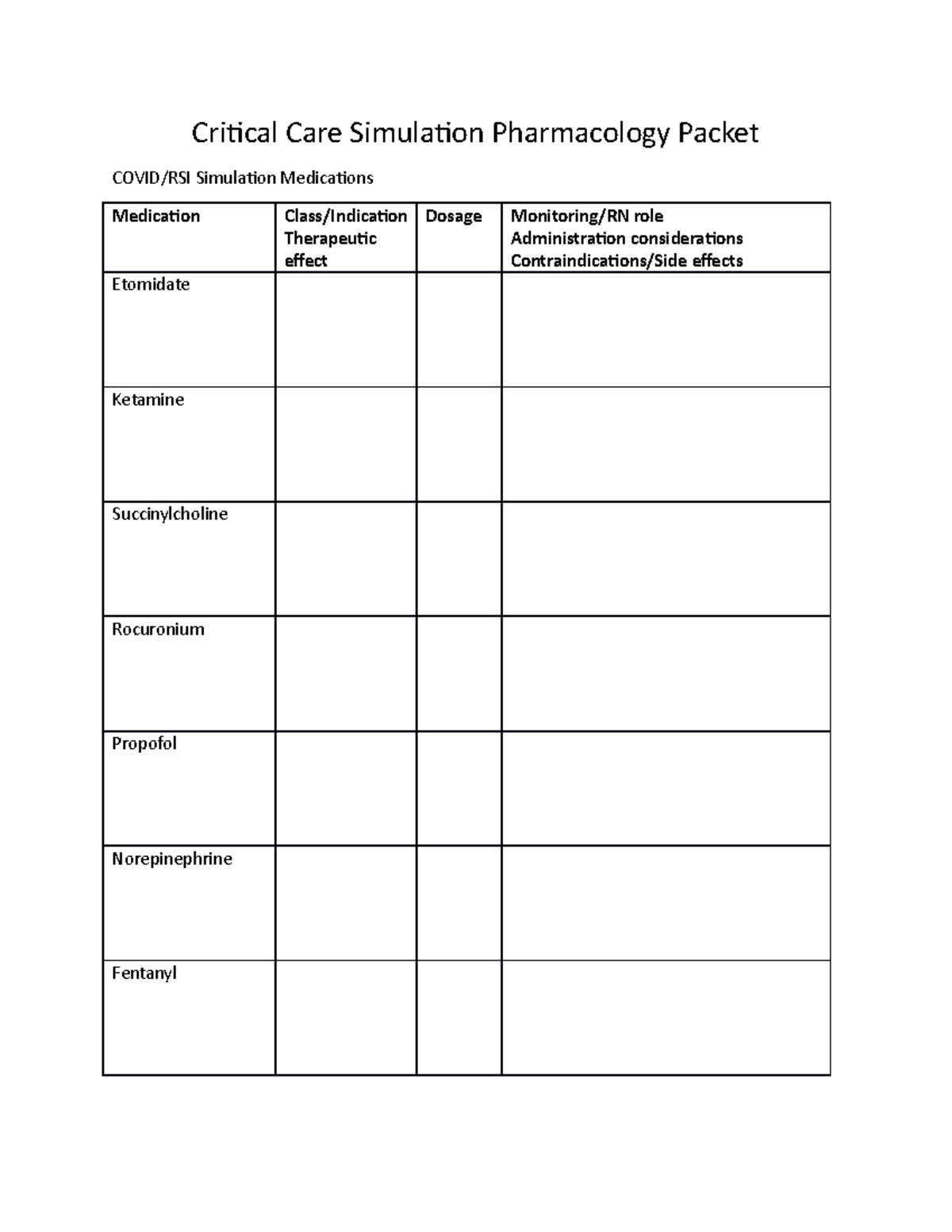 Critical Care Math Packet for Pharmacology - Simulation Guide - Studocu