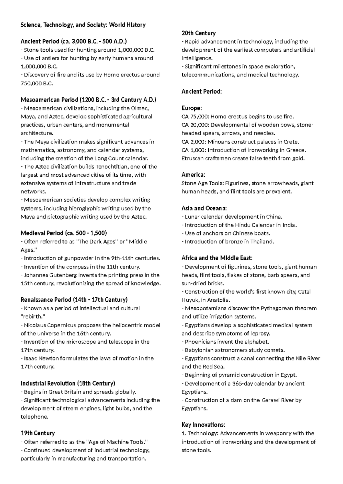STS Notes Midterm: Science and Technology in Historical Context - Studocu