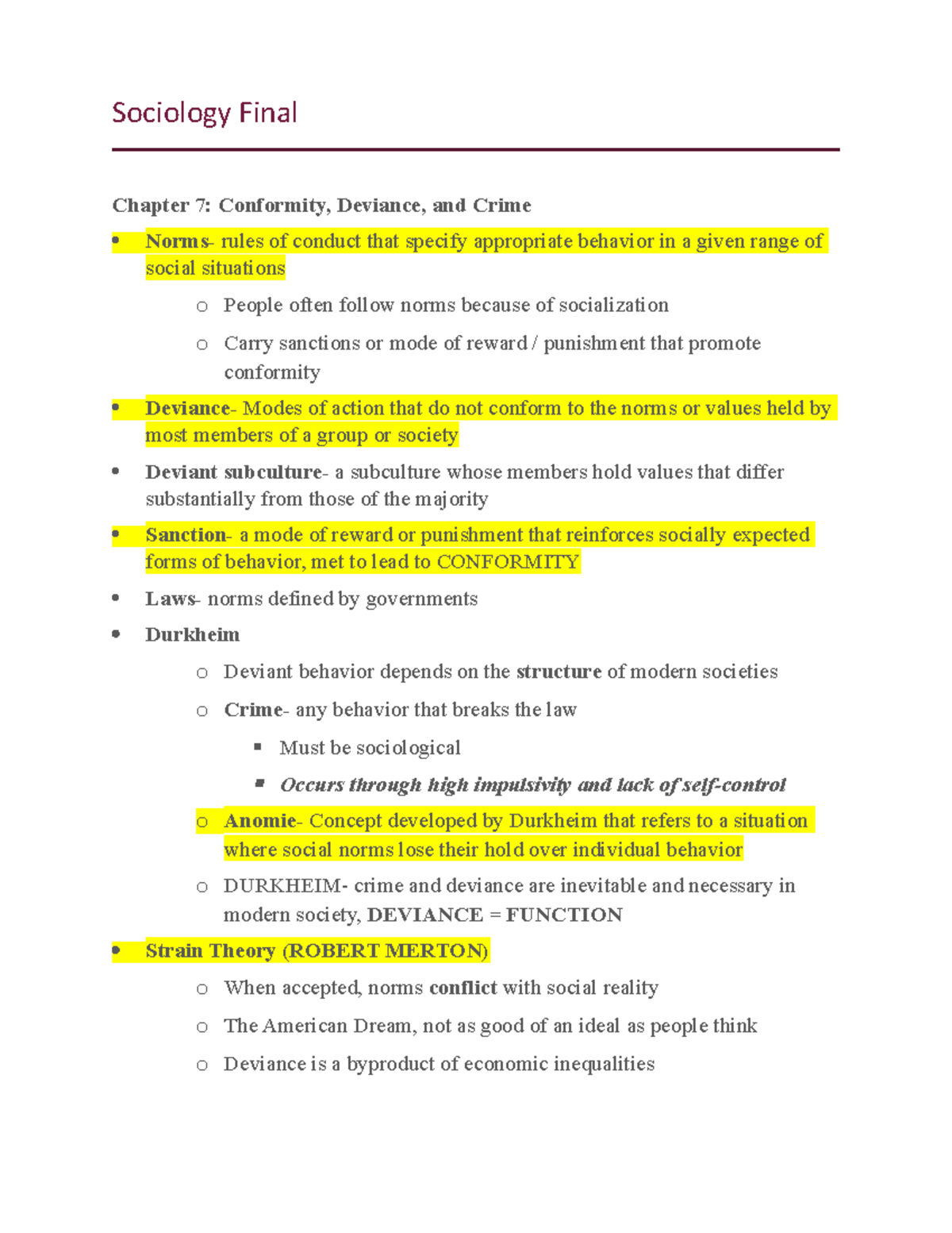 Sociology Final - Lecture notes All Lectures - Sociology Final Chapter ...
