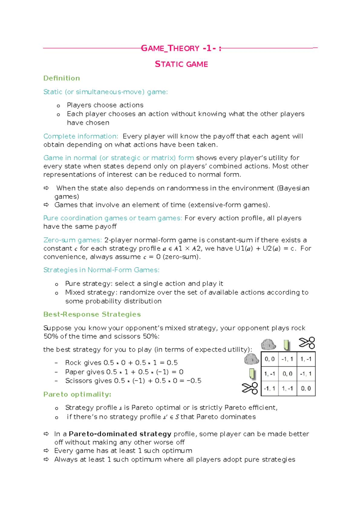Algorithmic Game Theory (AGT) Summary: Key Concepts and Definitions ...