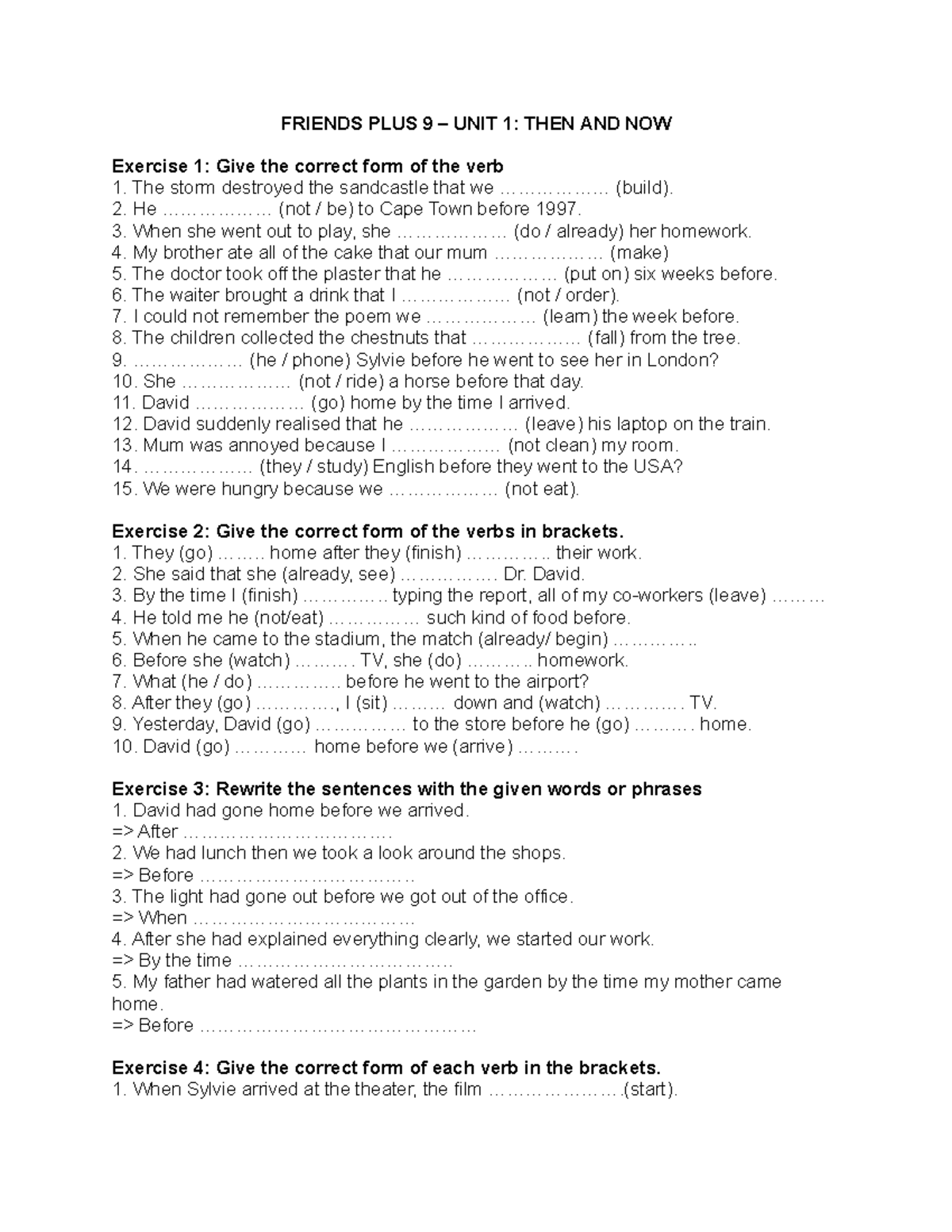 UNIT 1 FRIENDS PLUS: Review Exercises and Answers - Studocu