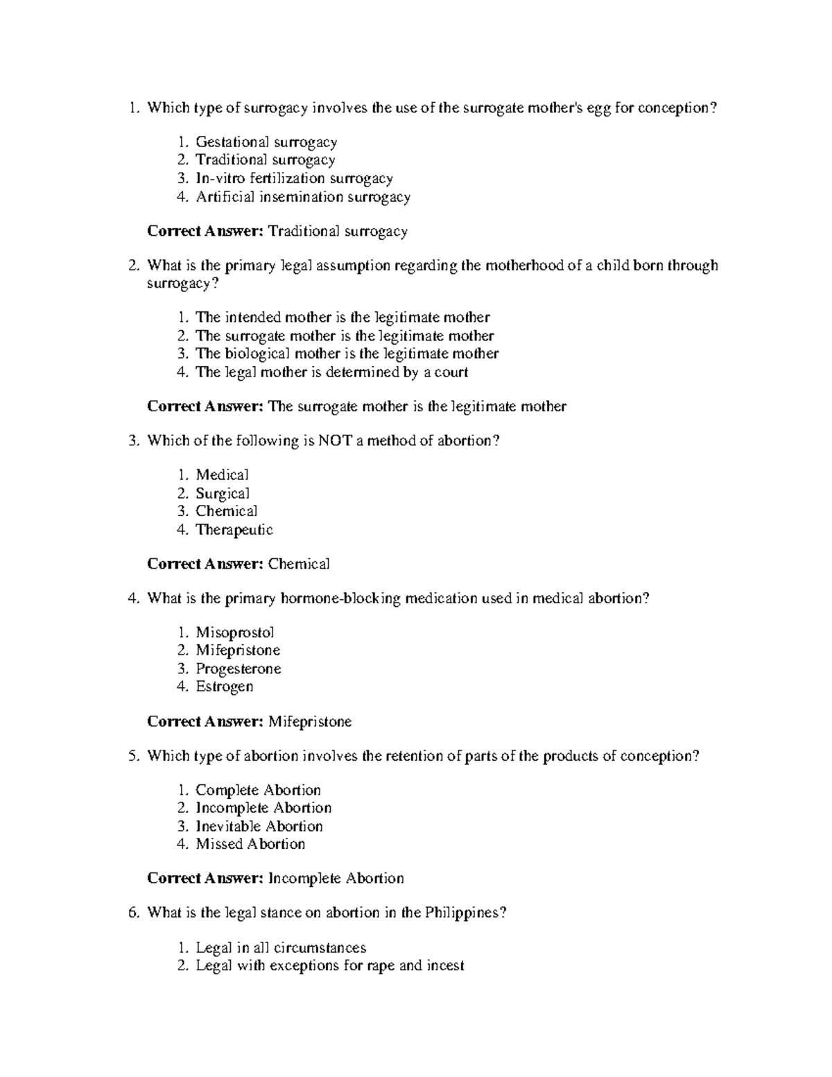 BIO 101 Quiz Reviewer: Key Concepts in Surrogacy, Abortion, and Ethics ...