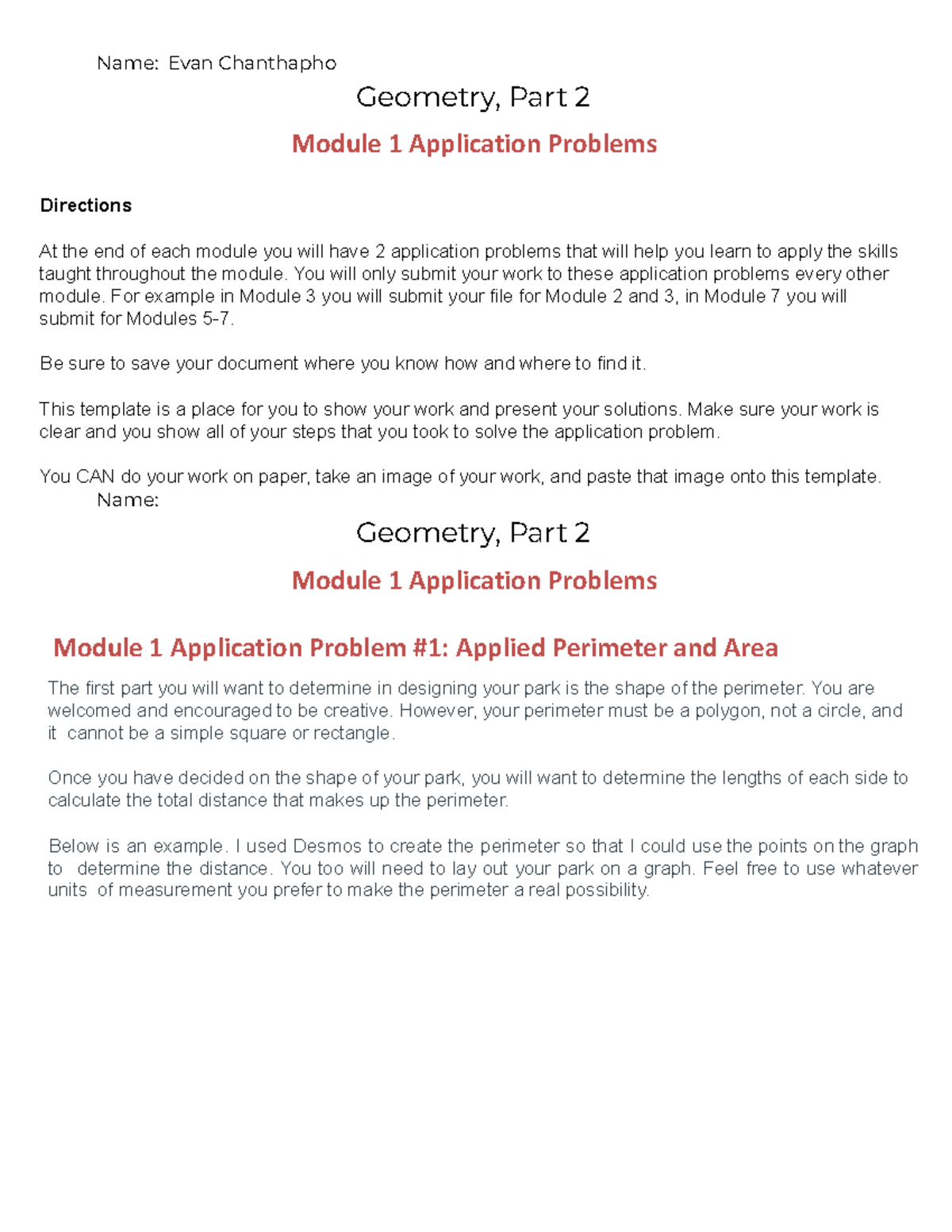 Geometry, Part 2 Module 1 Application Problems & Reflections - Studocu