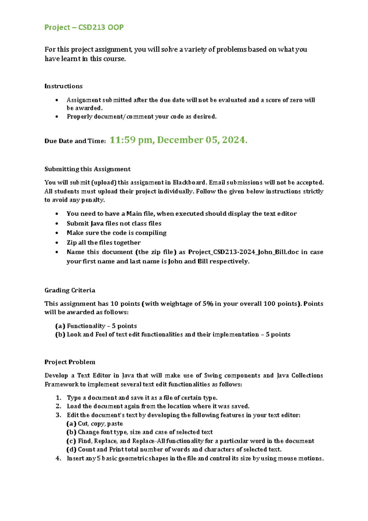Java Project - java - Project – CSD213 OOP For this project assignment ...