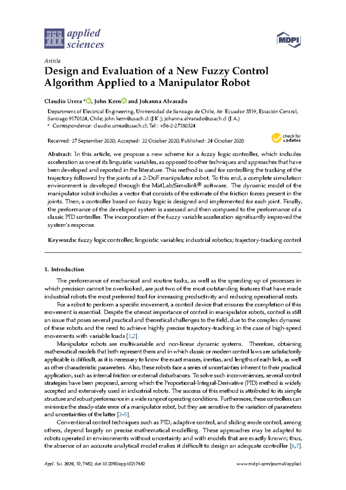 Design and Evaluation of a Fuzzy Control Algorithm for Robot ...