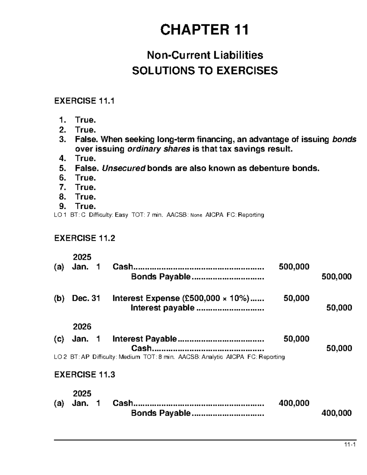 CHAPTER 11 Liabilities: Solutions to Exercises and Problems - Studocu