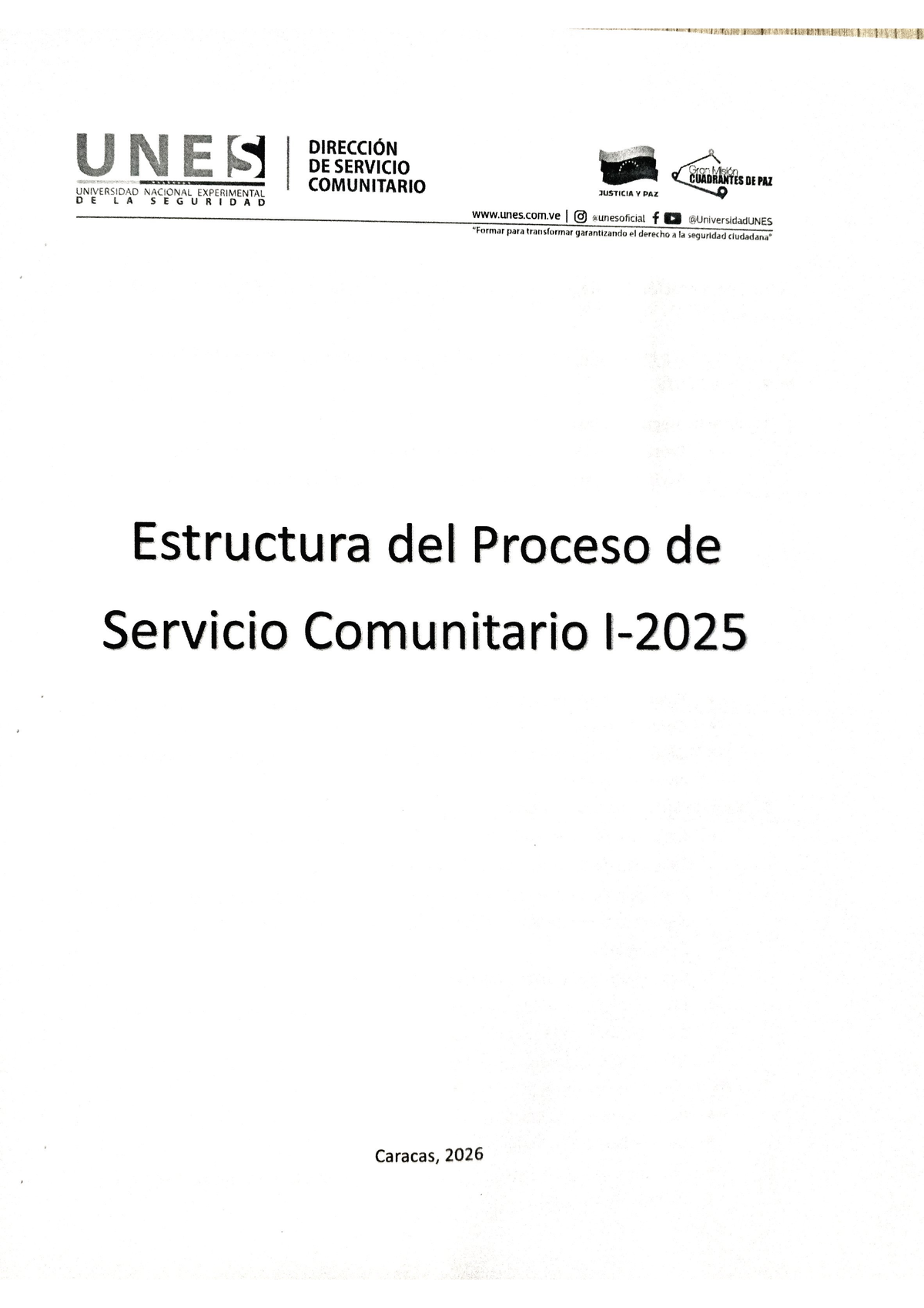 Estructura del Proceso de Servicio Comunitario UNES 2026 - Document Preview