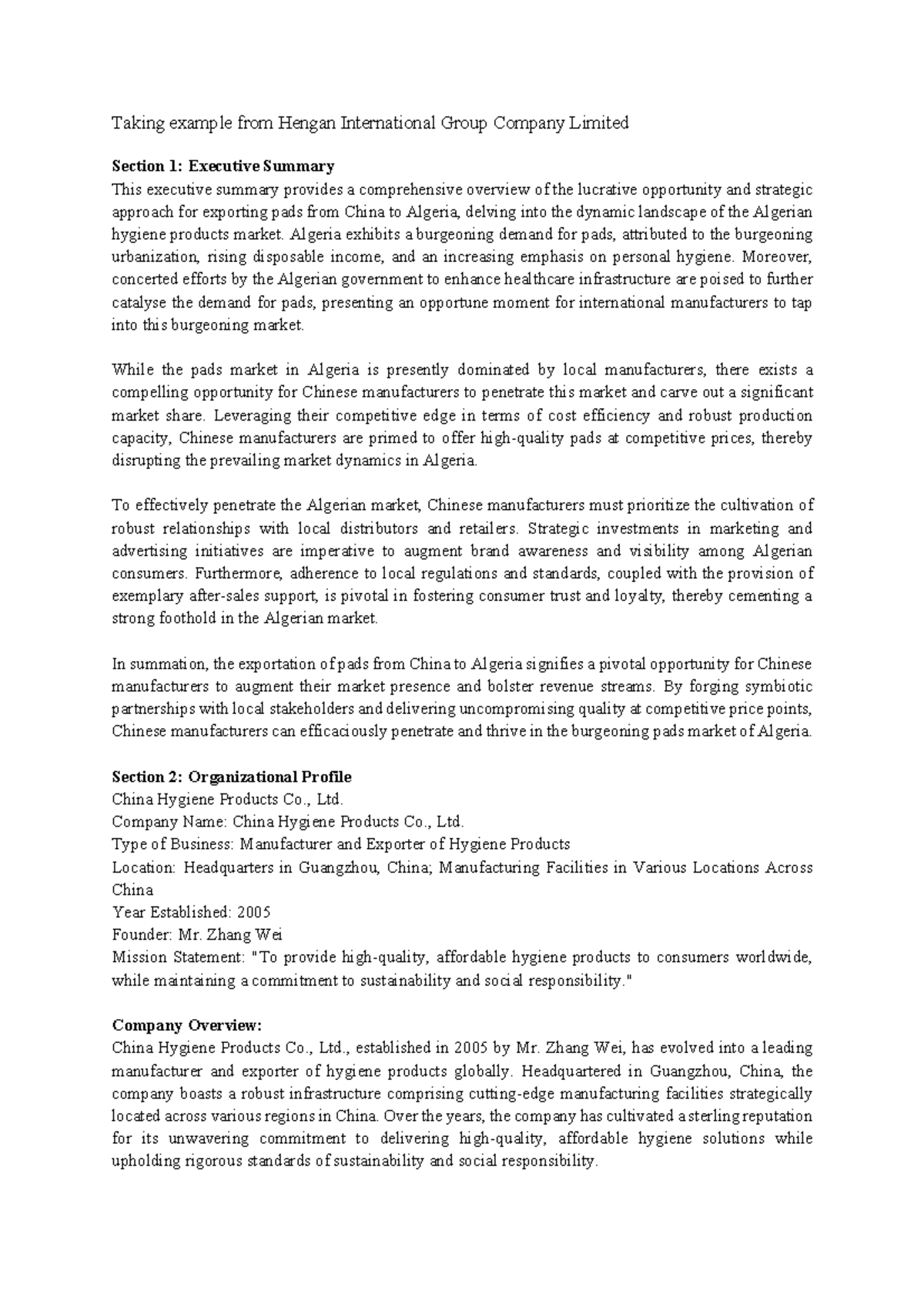FITT 2023 Final Project: Export Strategies for Hygiene Products in ...