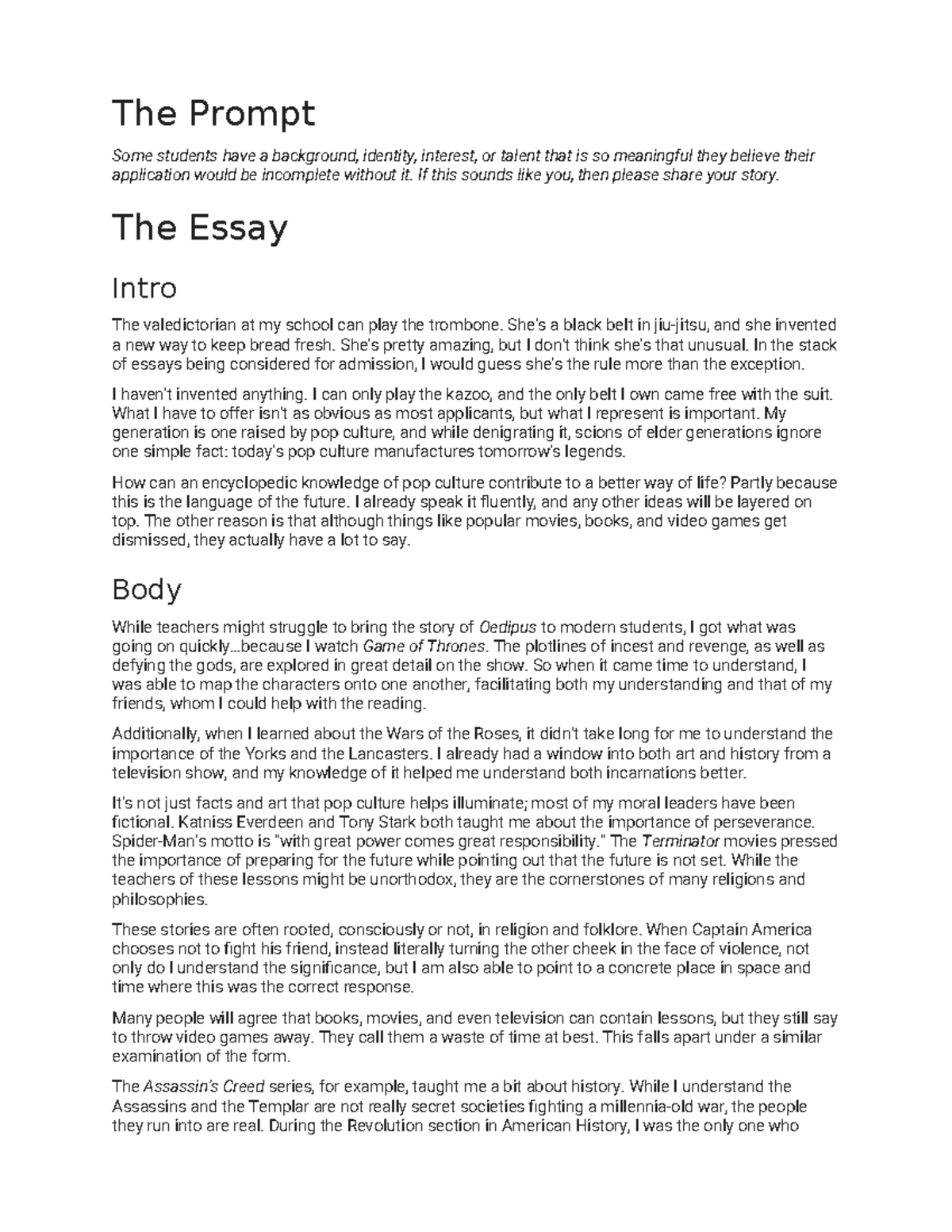 Personal Essay Examples for College Applications - Studocu